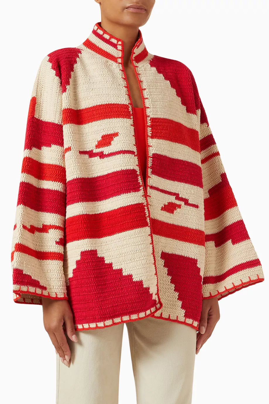 KIONA JACKET LONG BEIGE/RED OS