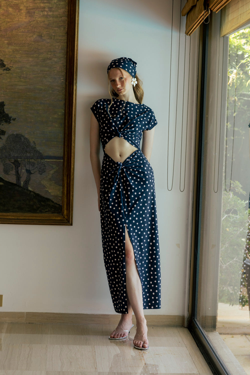 TORSA DRESS NAVY POLKADOT