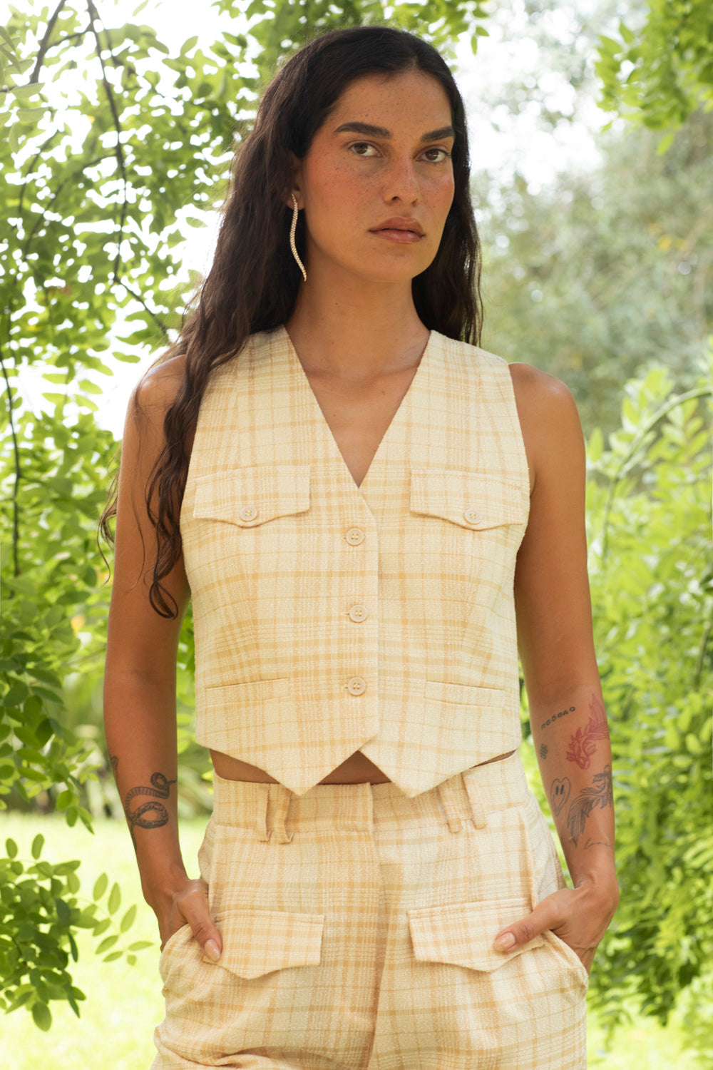 VESPER GILET CARREAUX BUTTER YELLOW