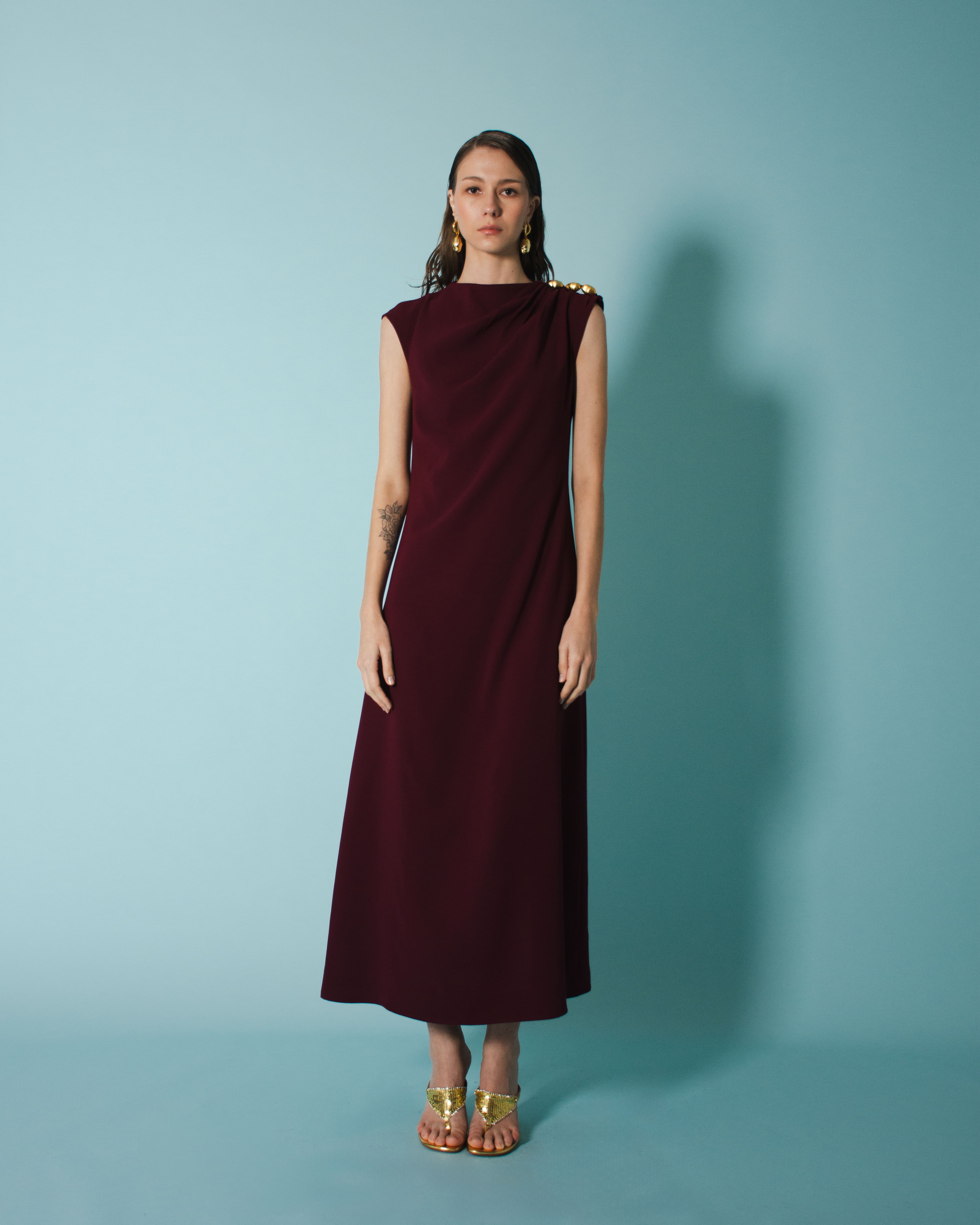 NOOR DRESS CREPE BORDEAUX