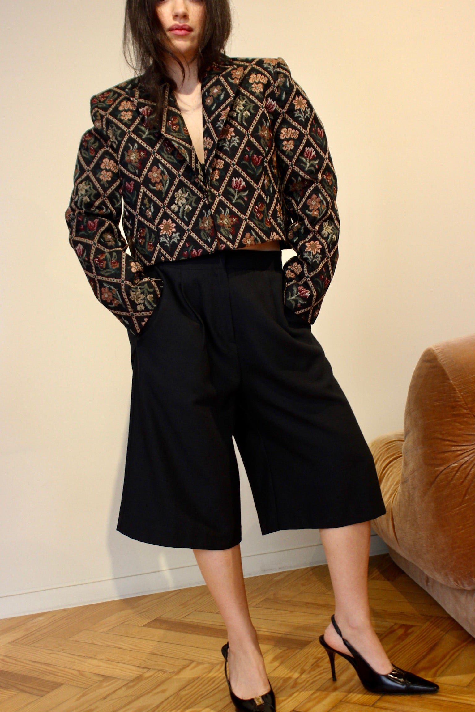 DENI CROPPED BLAZER JACQUARD FLEURI