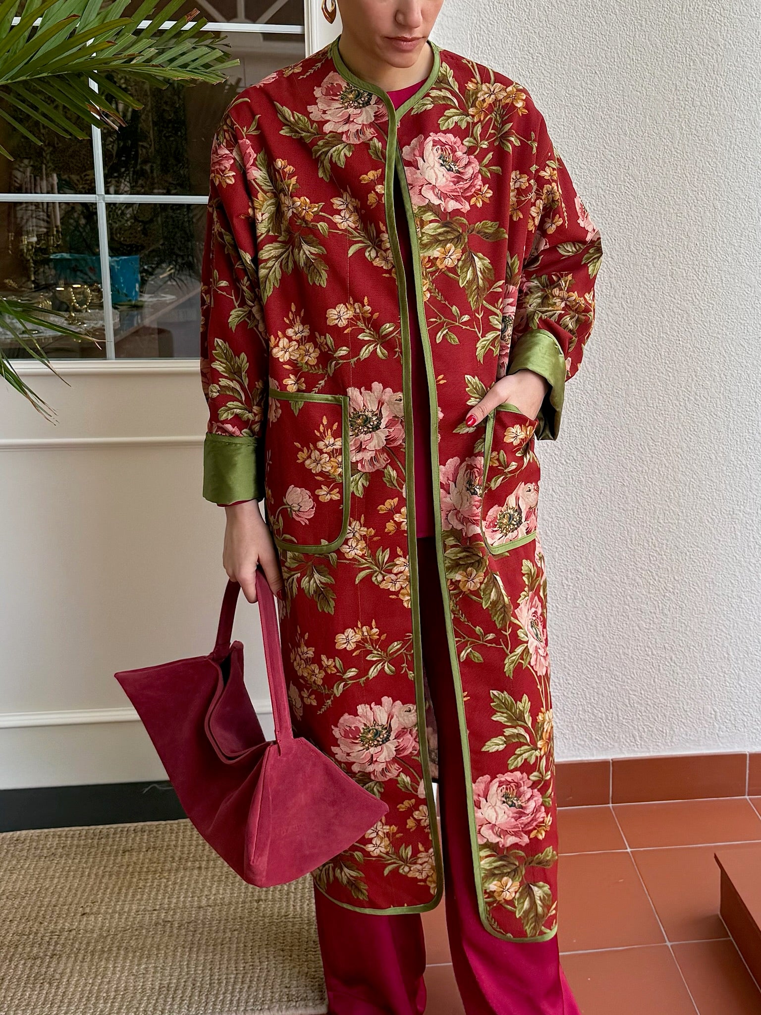 ROMAN LONG JACKET LIN ROUGE FLEURI