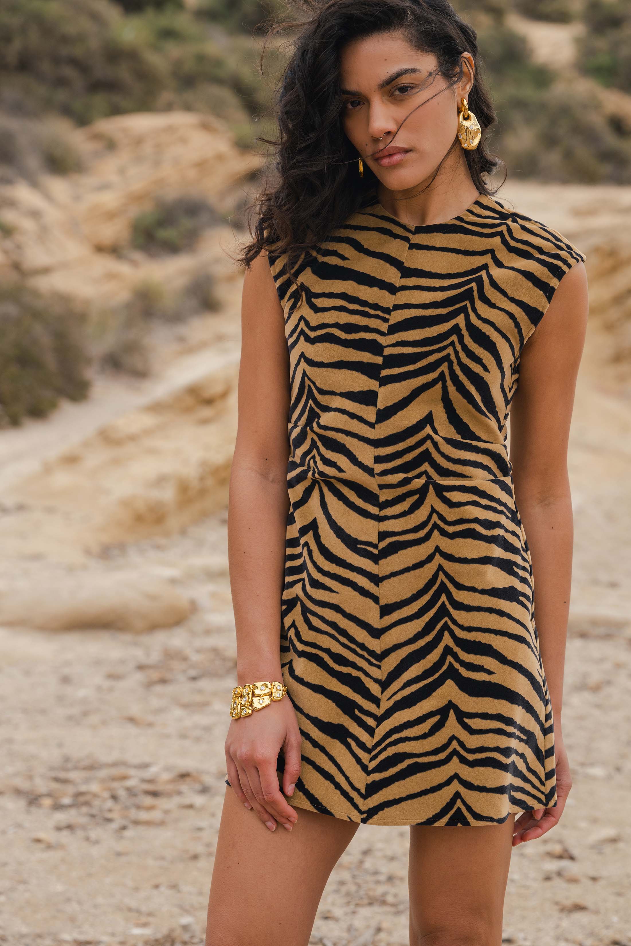 ZEBRE DRESS ZEBRA CAMEL