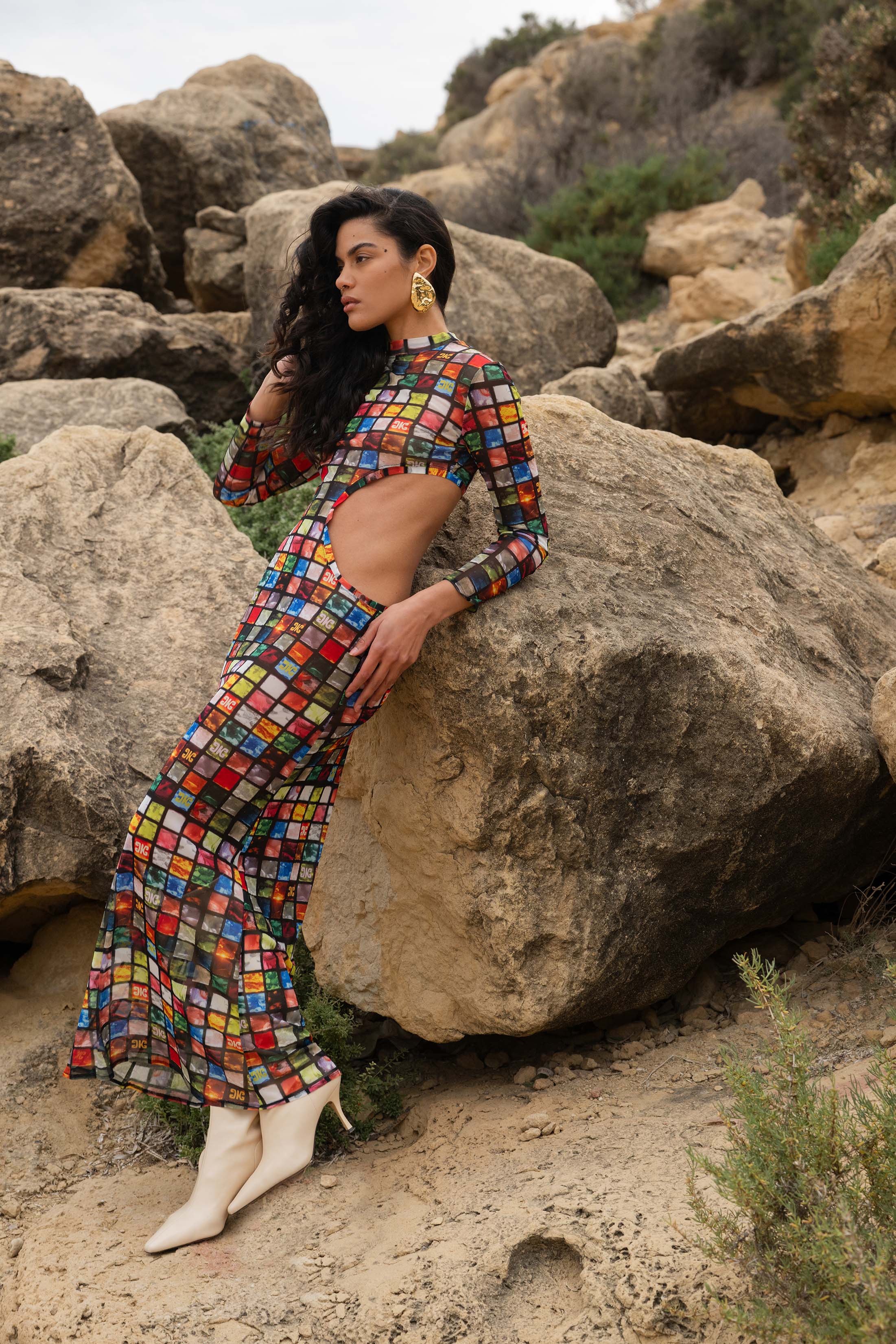 RINA DRESS TULLE CARREAUX