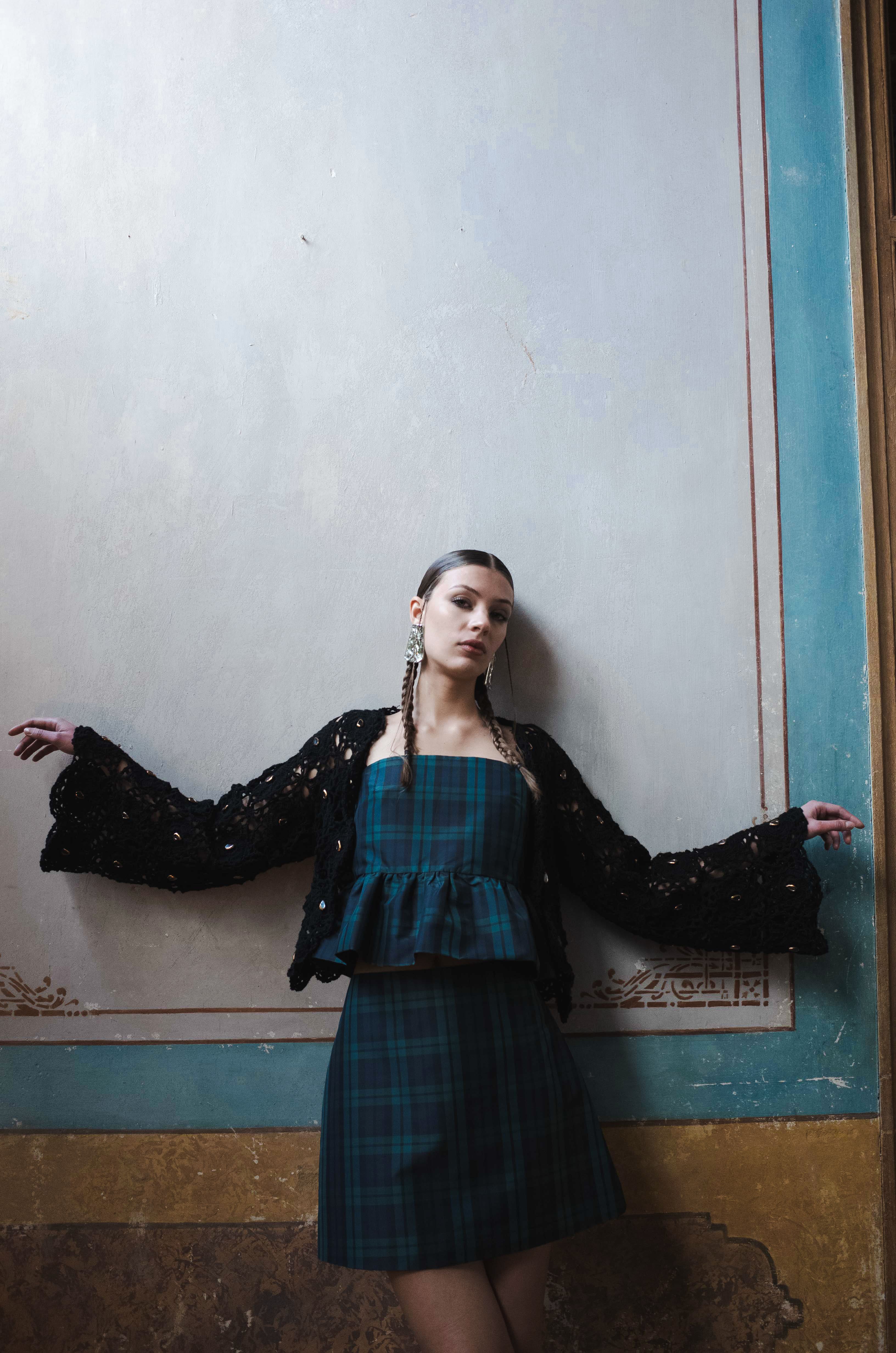 AHZAI SKIRT TAFFETA CARREAUX