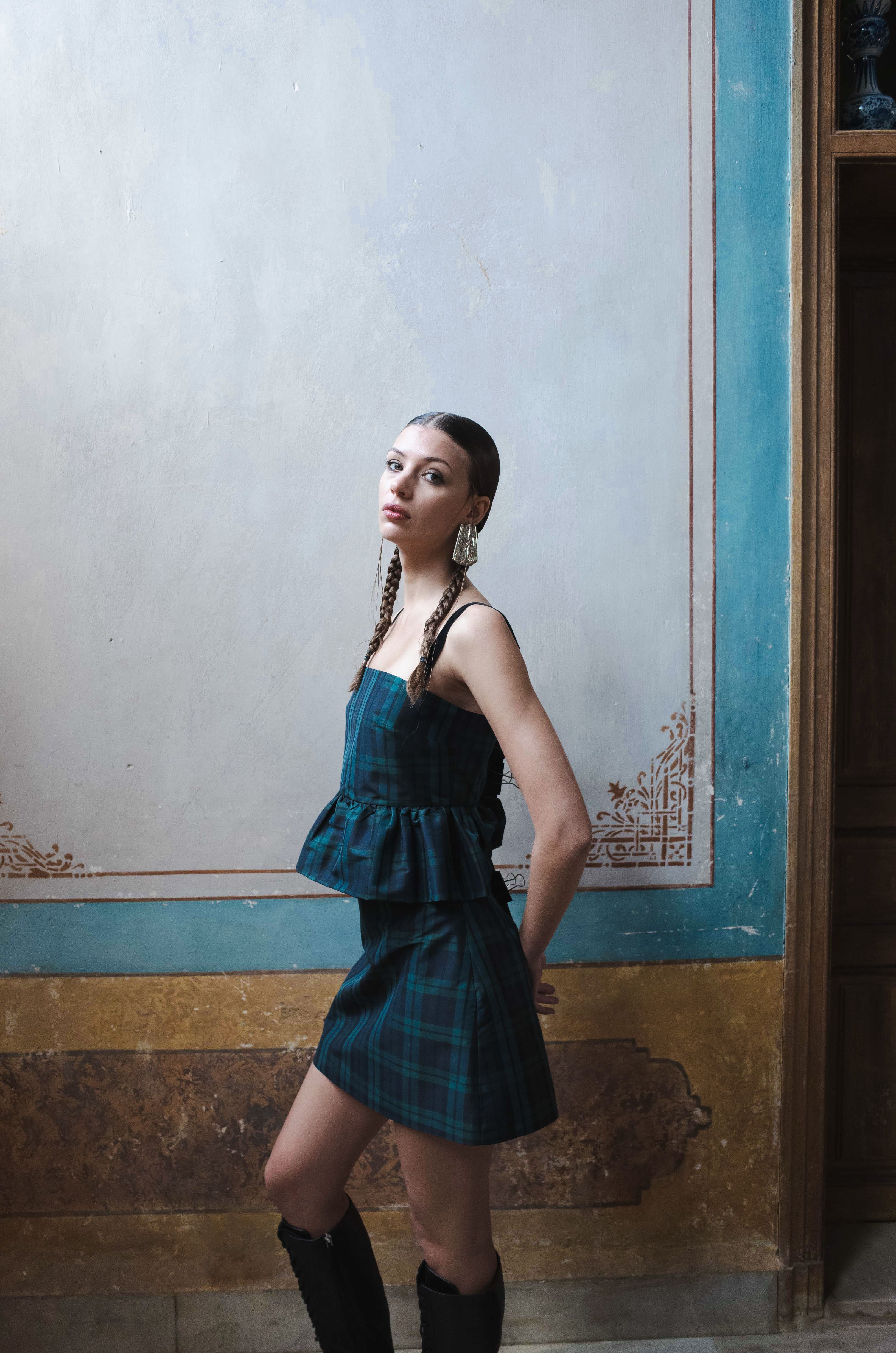 AHZAI SKIRT TAFFETA CARREAUX