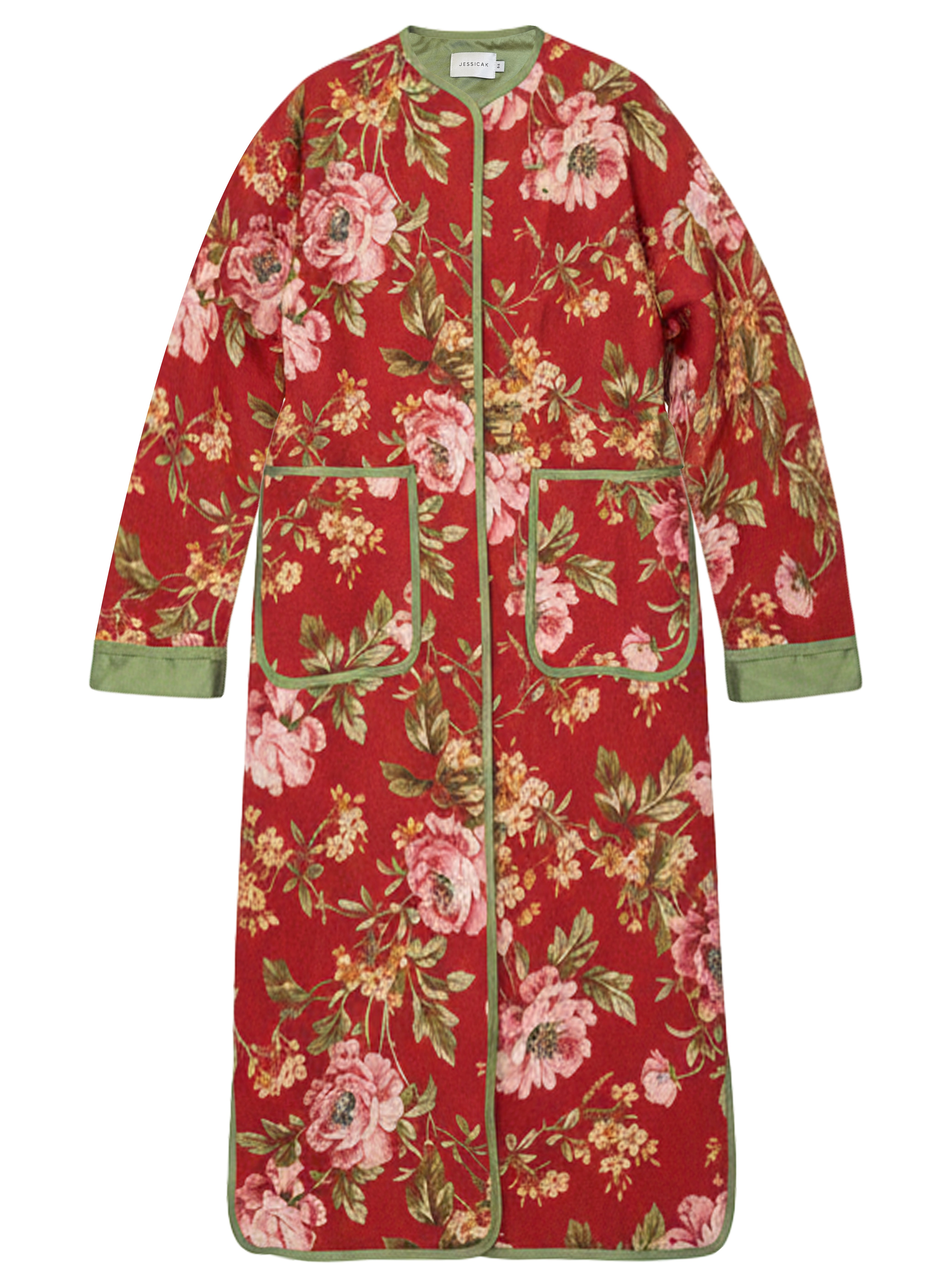 ROMAN LONG JACKET LIN ROUGE FLEURI