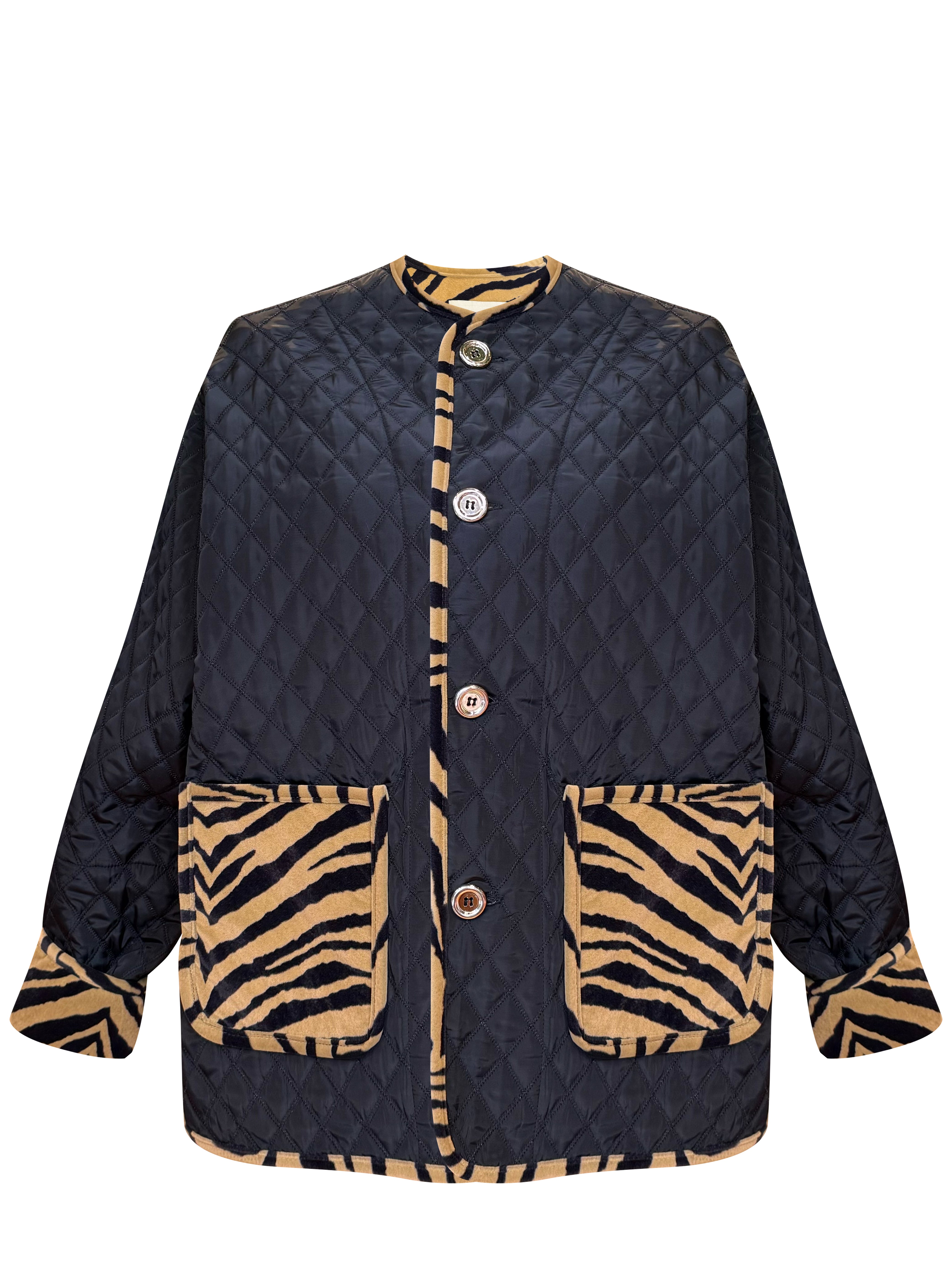 ROMAN JACKET QUILTED BLACK WITH ZEBRA CAMEL