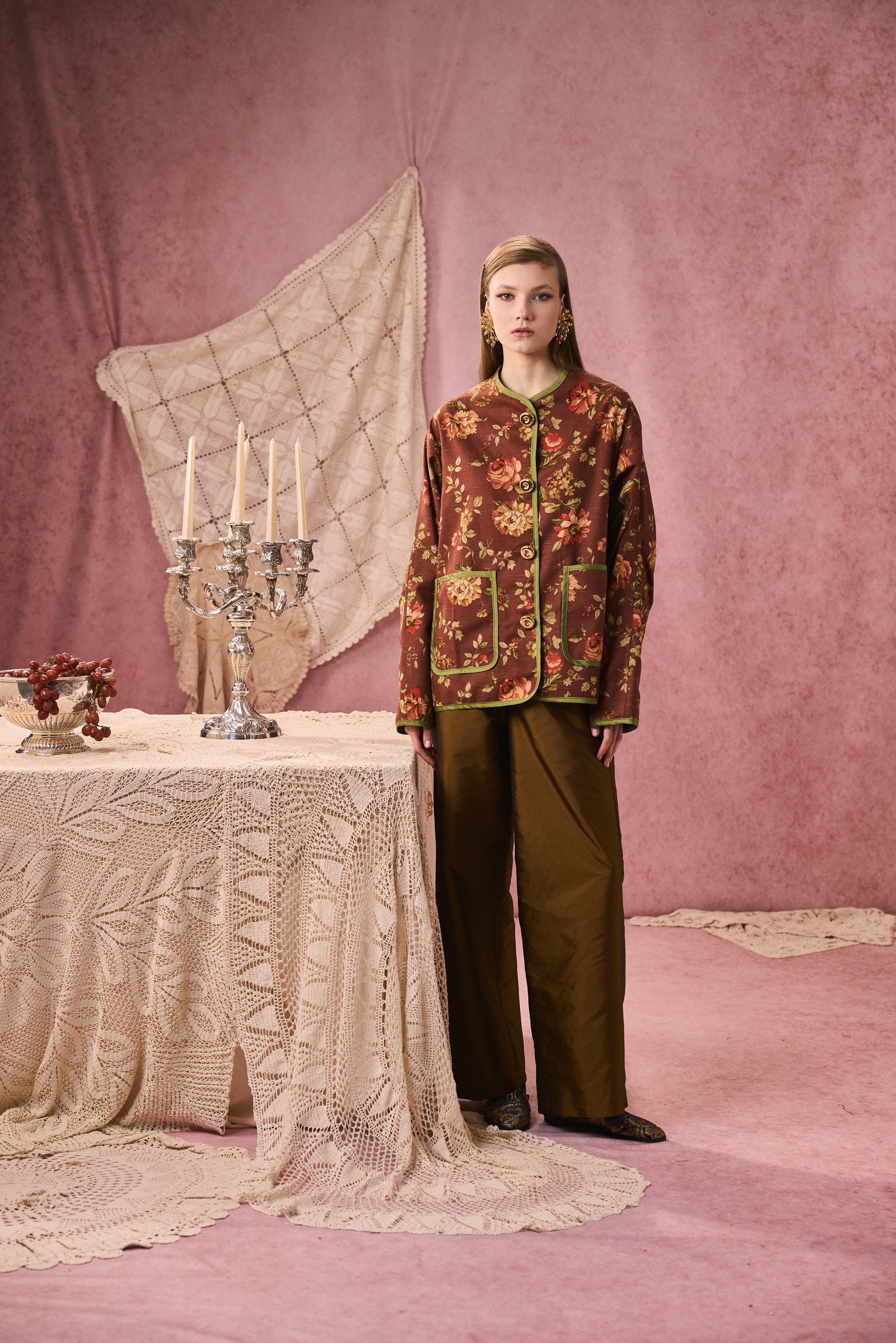 ROMAN JACKET LIN MARRON FLEURI