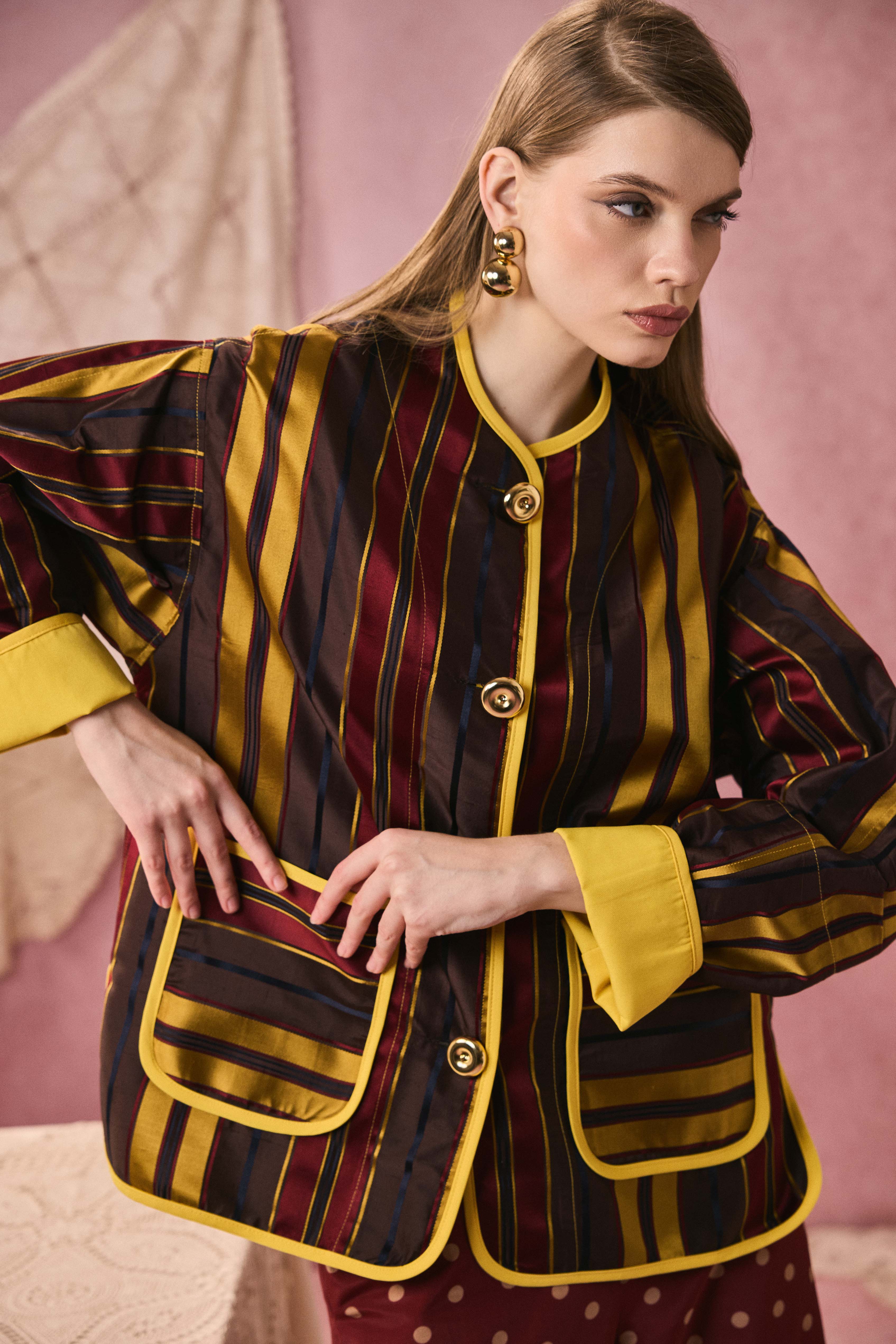 ROMAN JACKET TAFFETA BROWN STRIPED