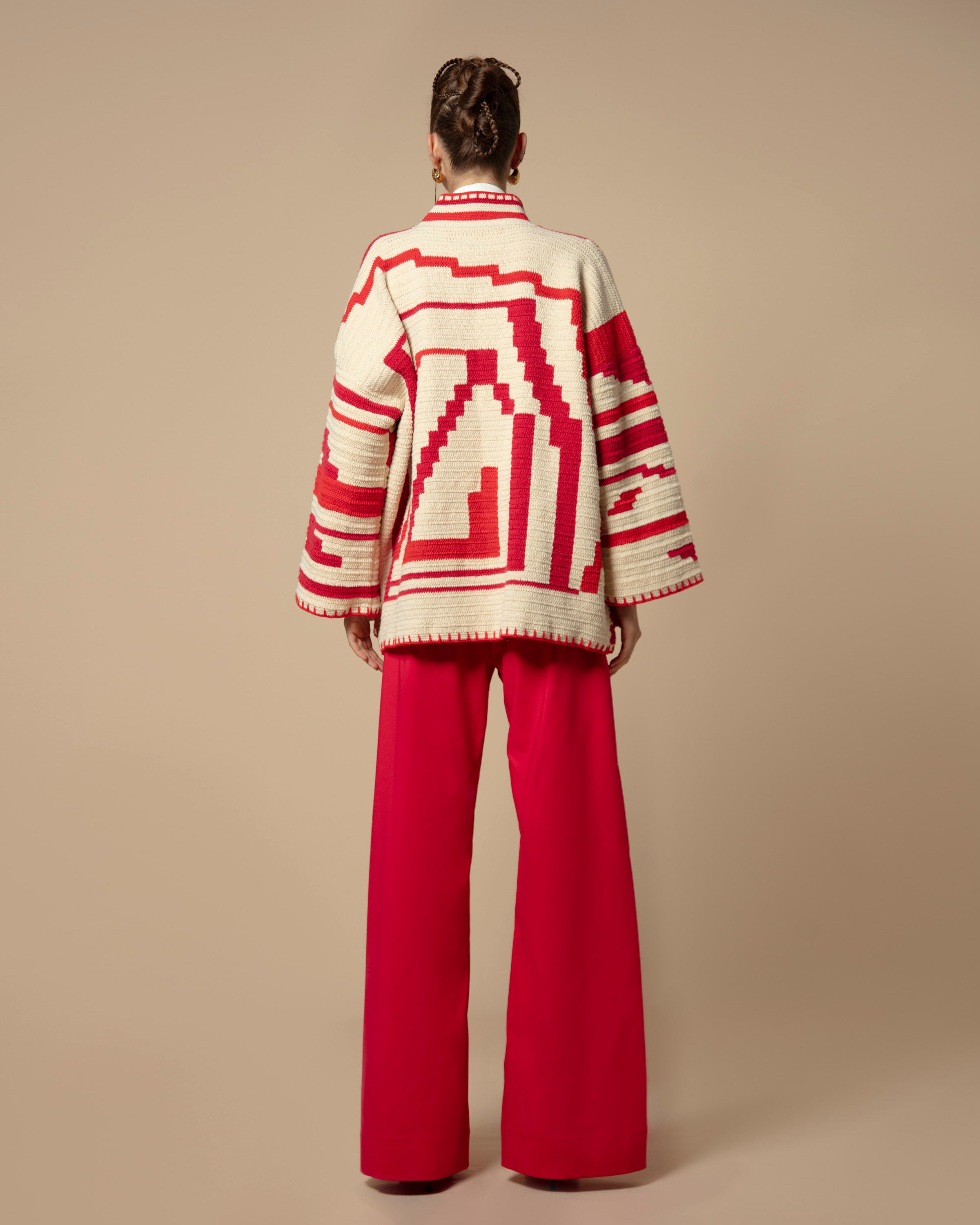 KIONA JACKET LONG BEIGE/RED OS