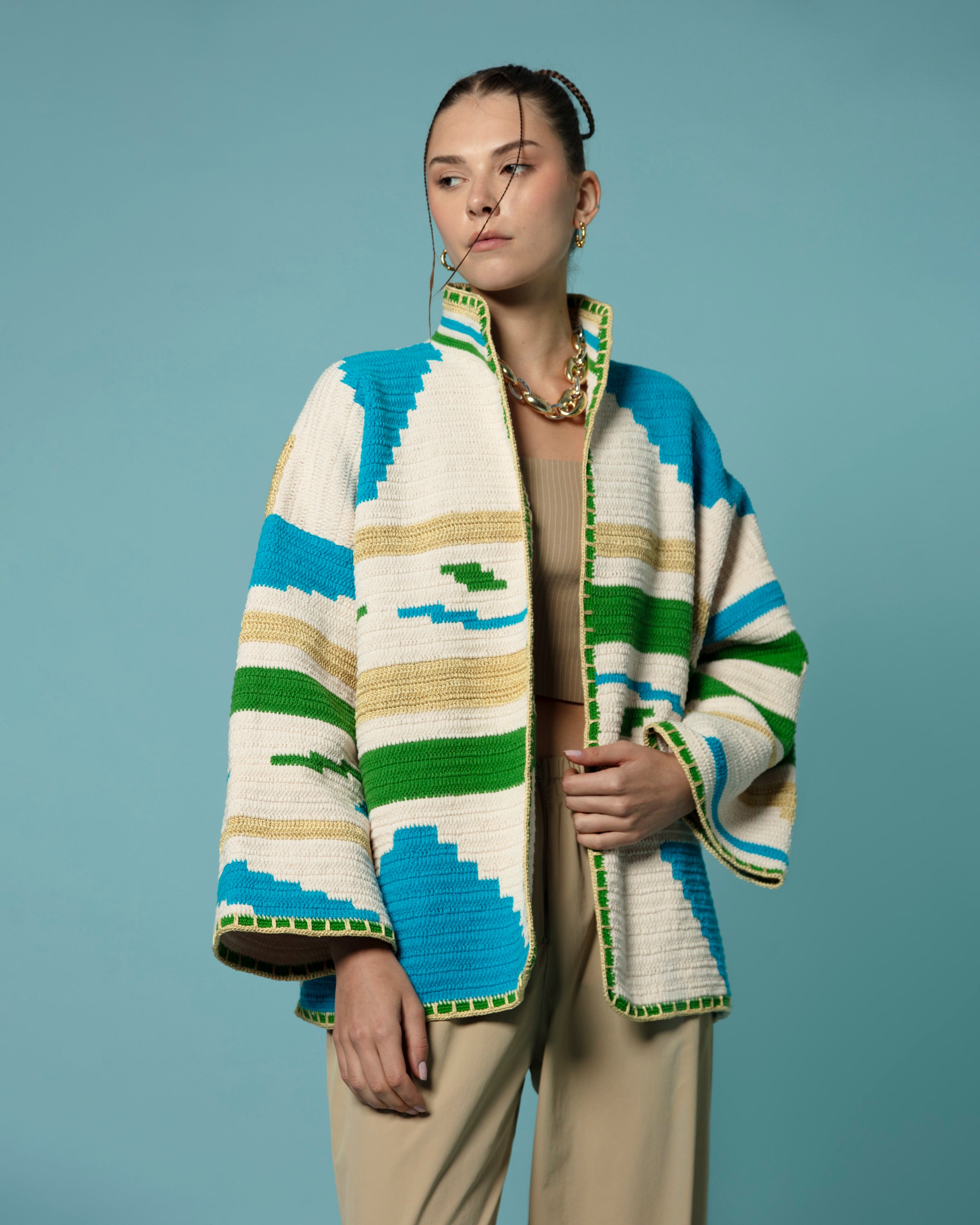KIONA JACKET LONG BEIGE/GREEN OS