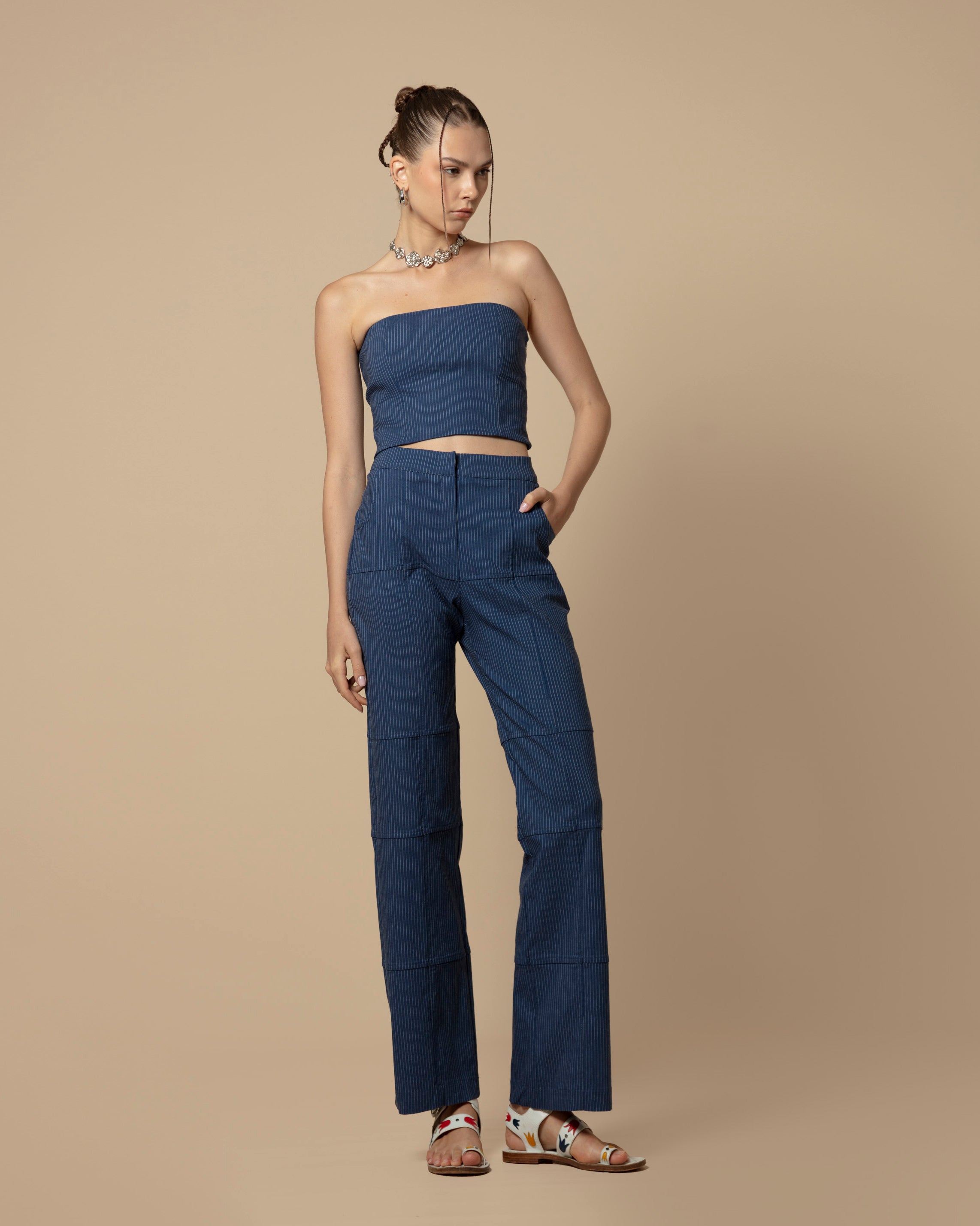 CALI CORSET JEANS RAYE NAVY BLUE
