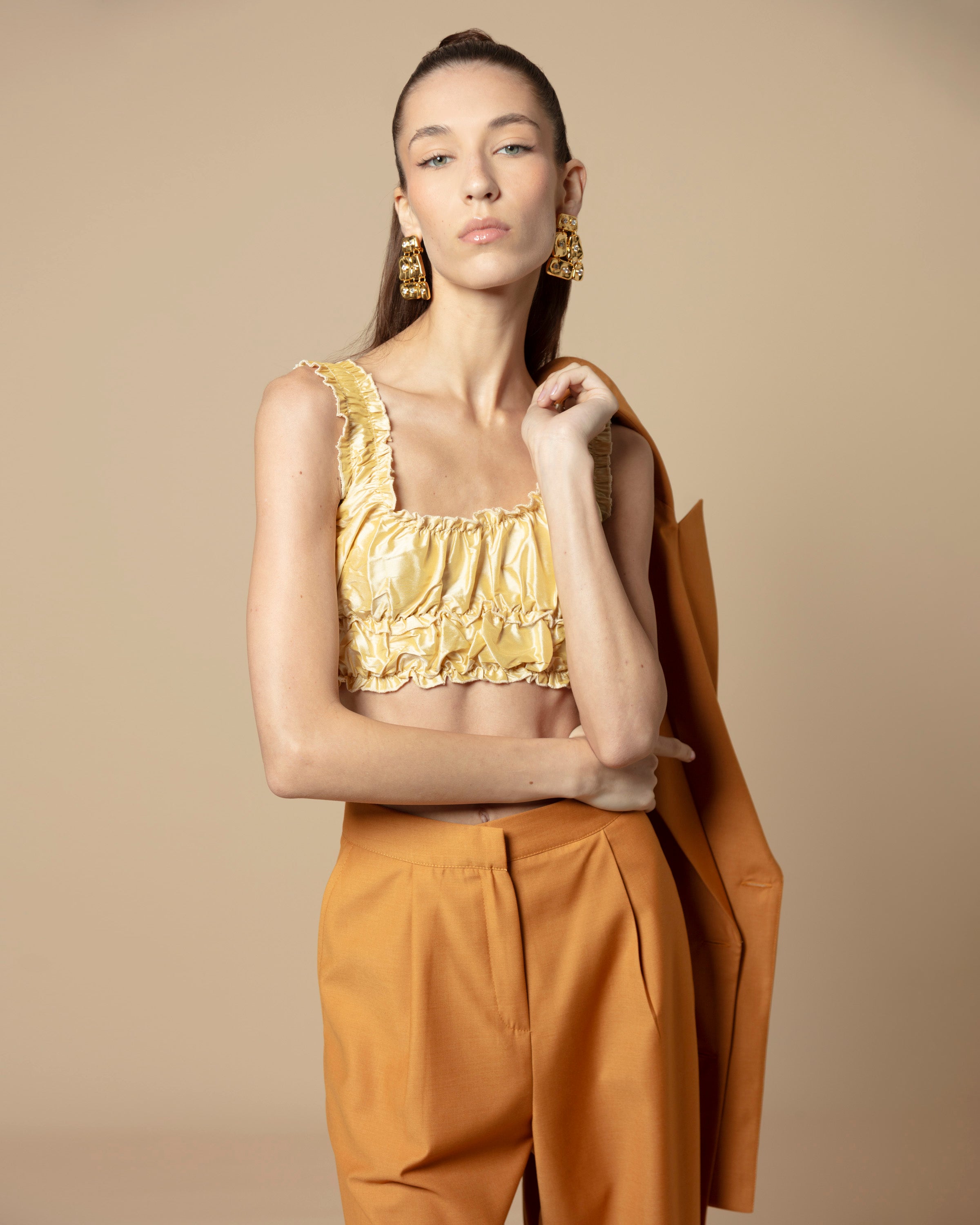 PETAL TOP TAFFETA YELLOW GOLD
