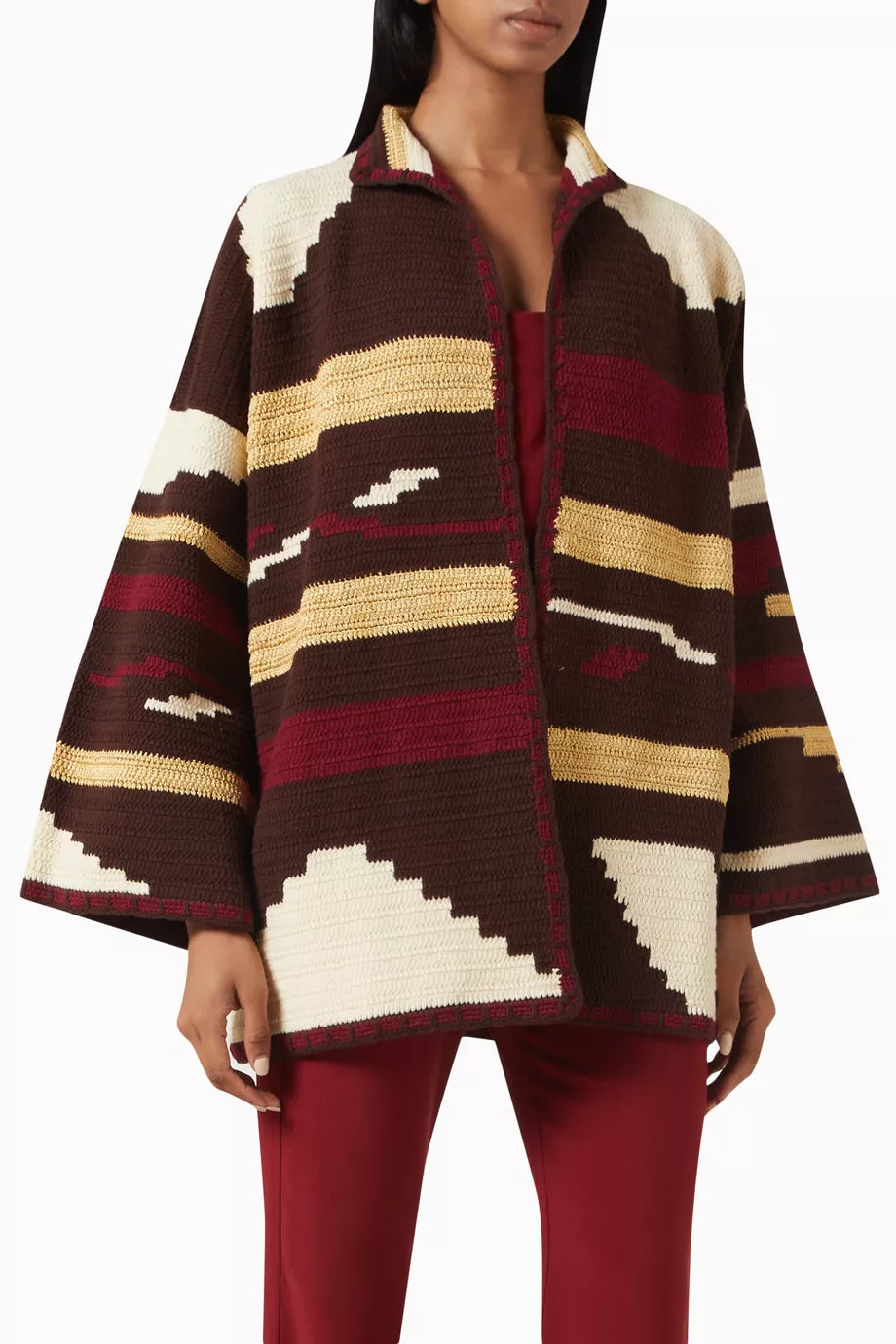 KIONA JACKET LONG BROWN/BURGUNDY OS