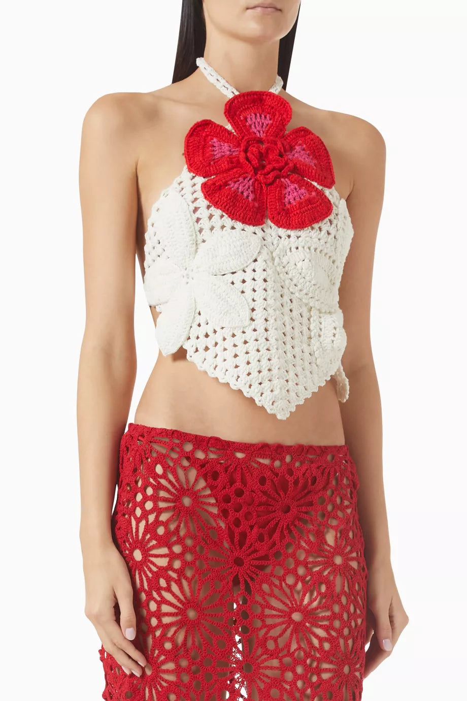 SUKI KNIT TOP WHITE WITH FLOWERS OS