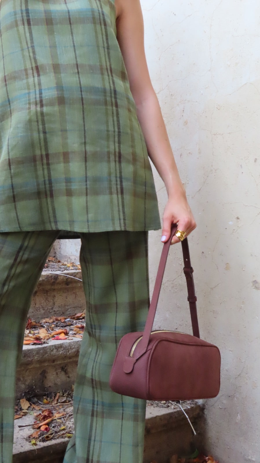SELENE SET LIN CARREAUX OLIVE