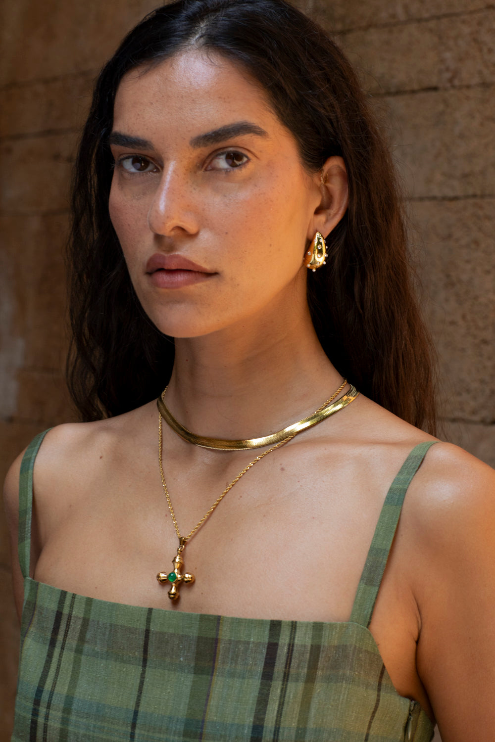 SELENE SET LIN CARREAUX OLIVE