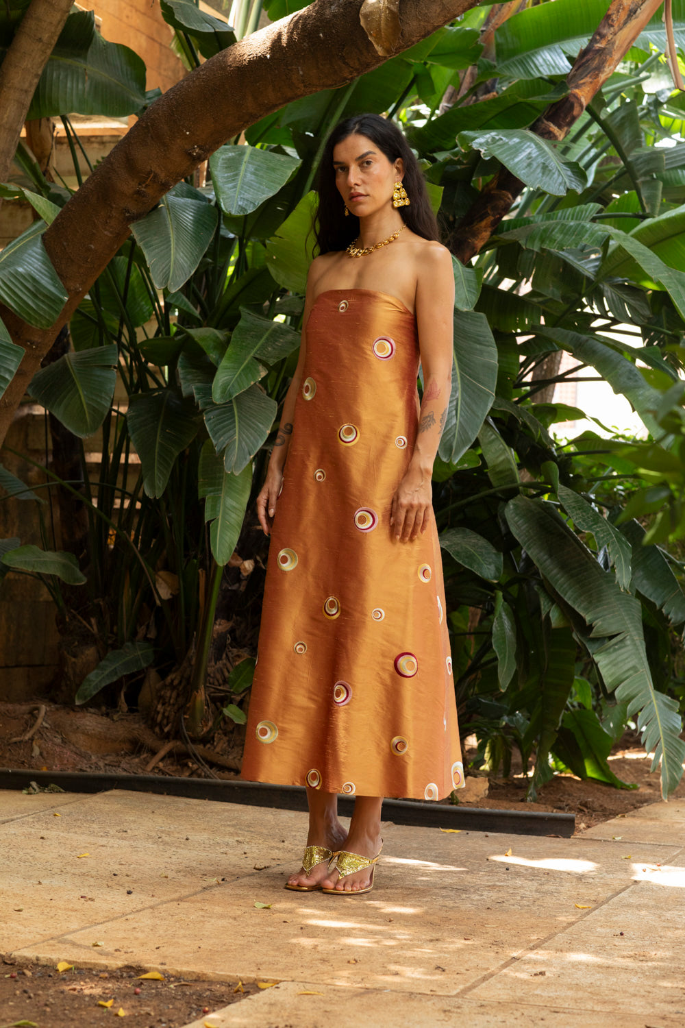SOLA DRESS TAFFETA PEACH EMBROIDERED