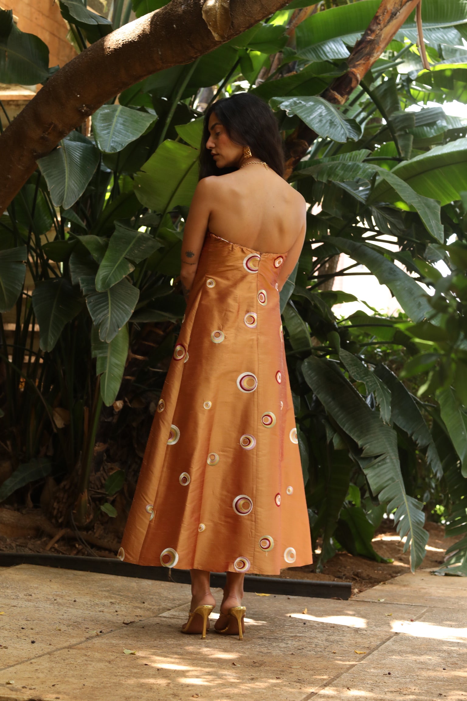 SOLA DRESS TAFFETA PEACH EMBROIDERED