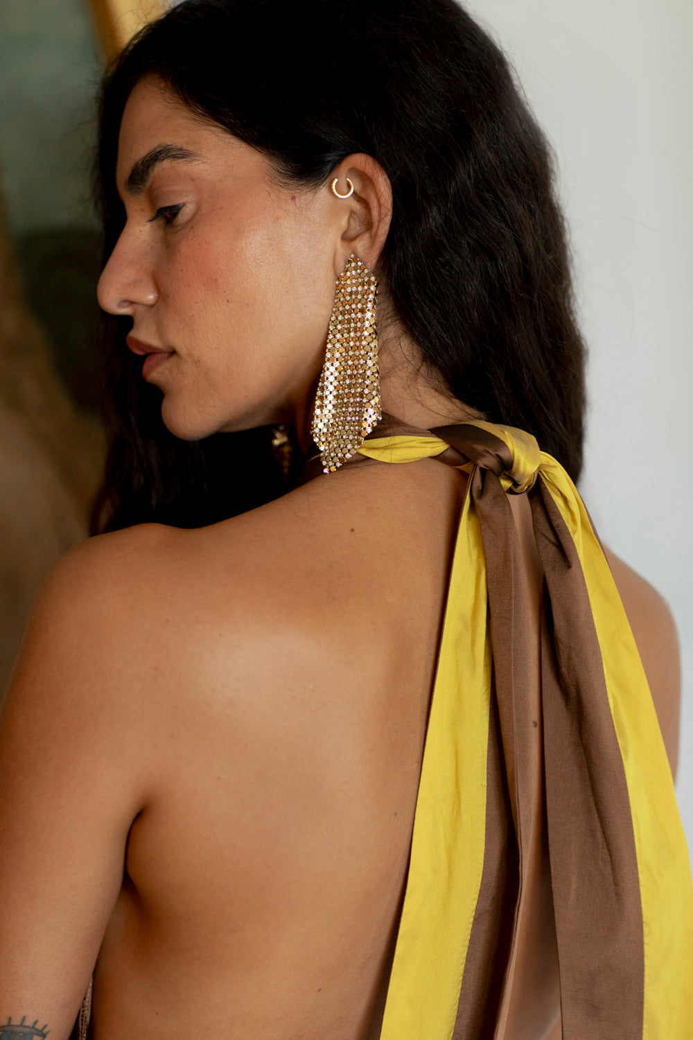 LUMINA DRESS TAFFETA YELLOW/BROWN