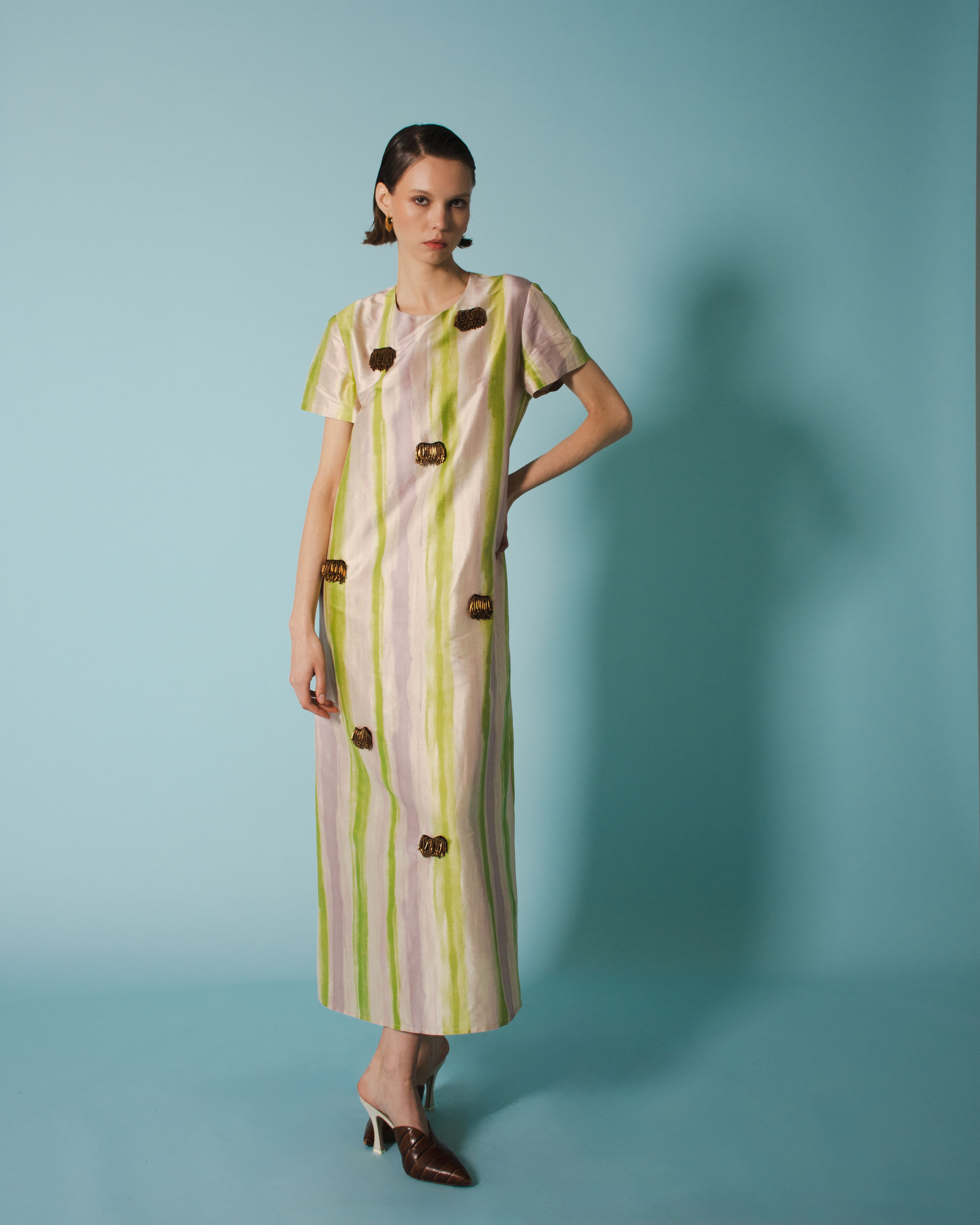 DAKOTA DRESS TAFFETA STRIPED PASTEL