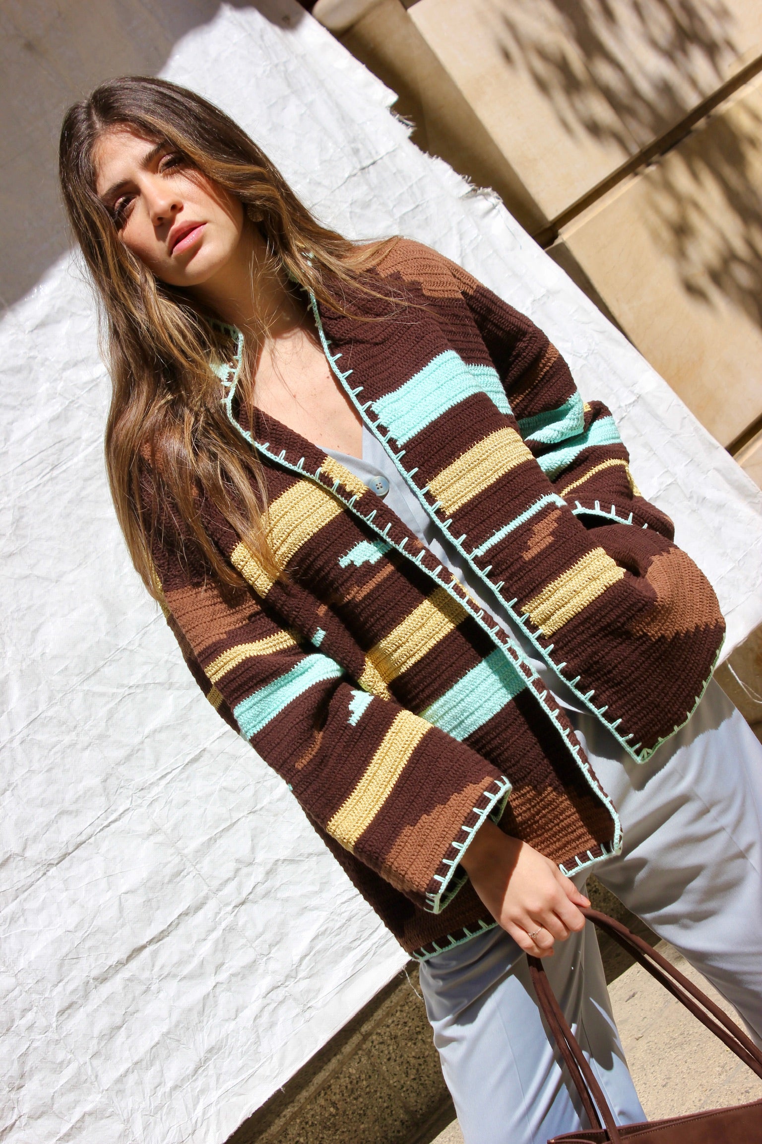 KIONA JACKET LONG BROWN/AQUA OS