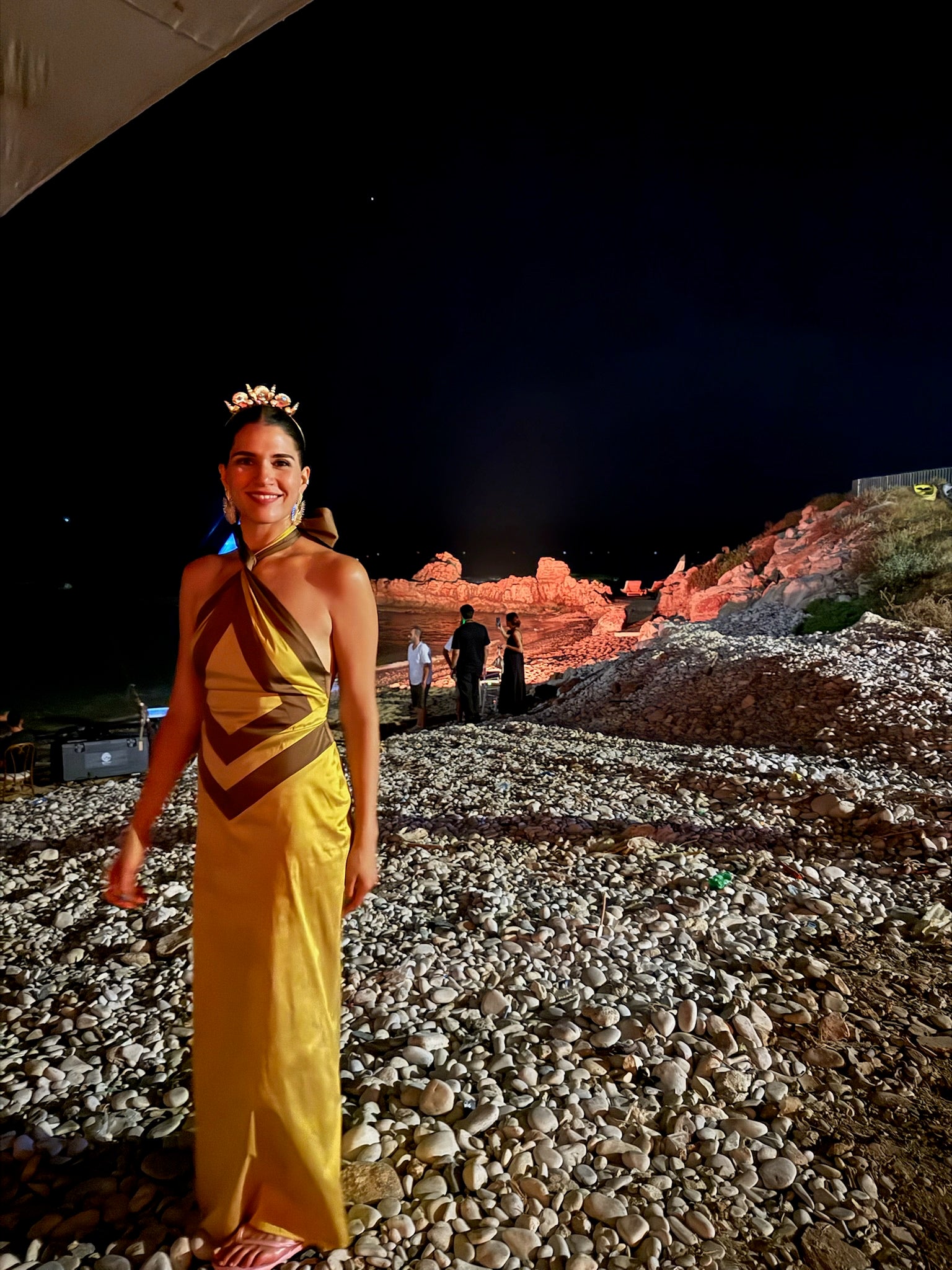 LUMINA DRESS TAFFETA YELLOW/BROWN