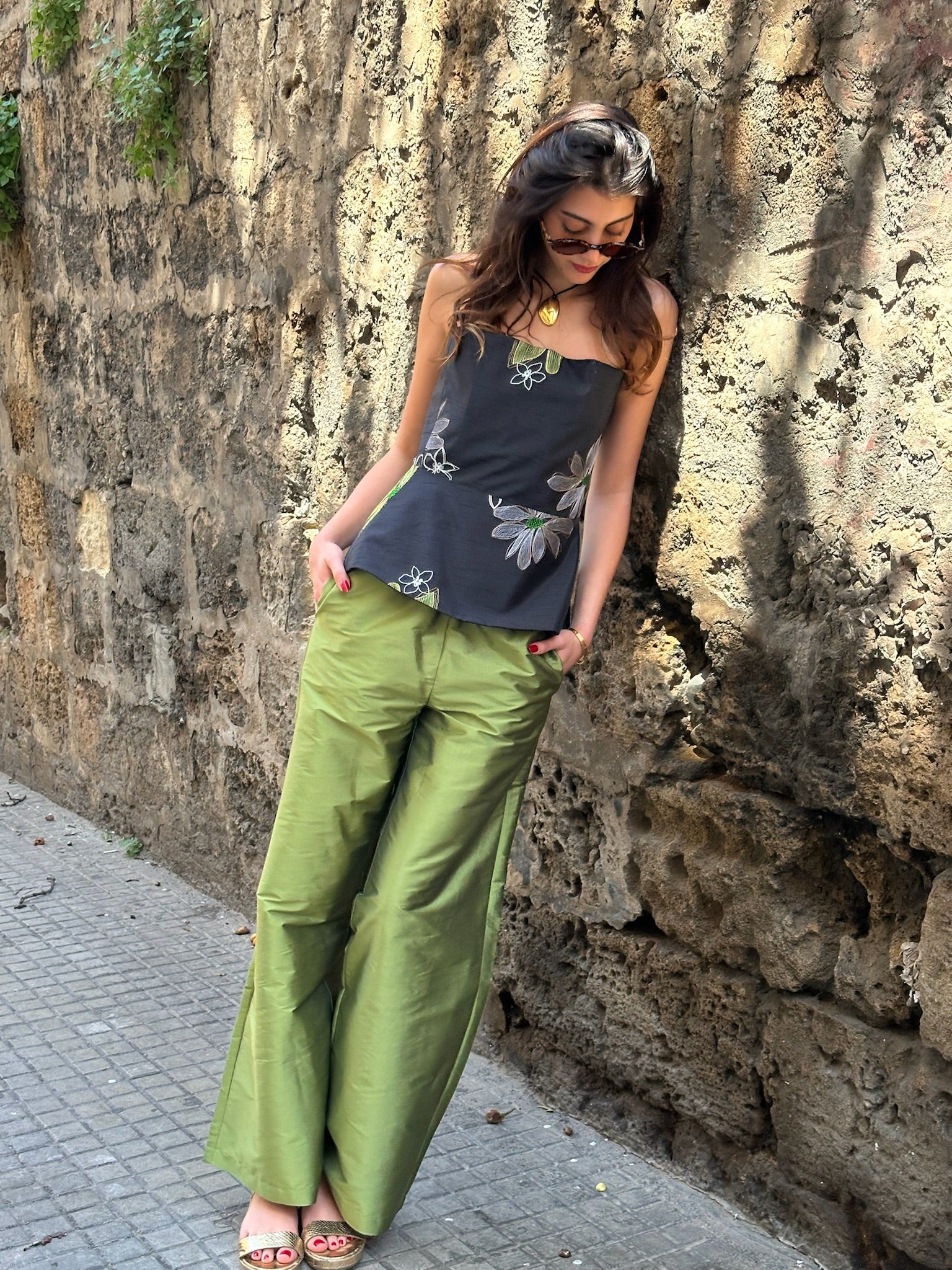 LUNE PANTS TAFFETA GREEN