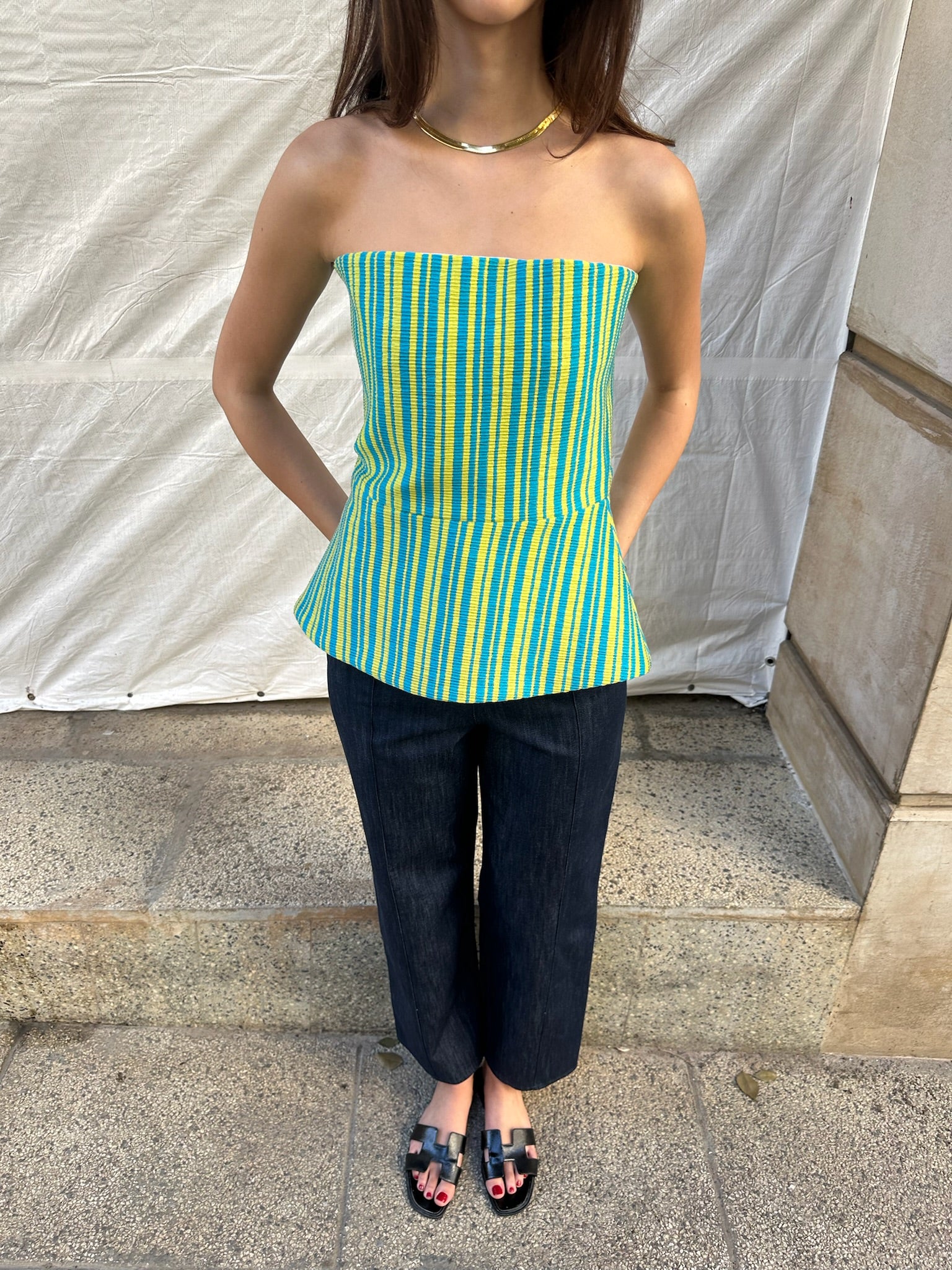 VEYA CORSET ELECTRIC BLUE STRIPED