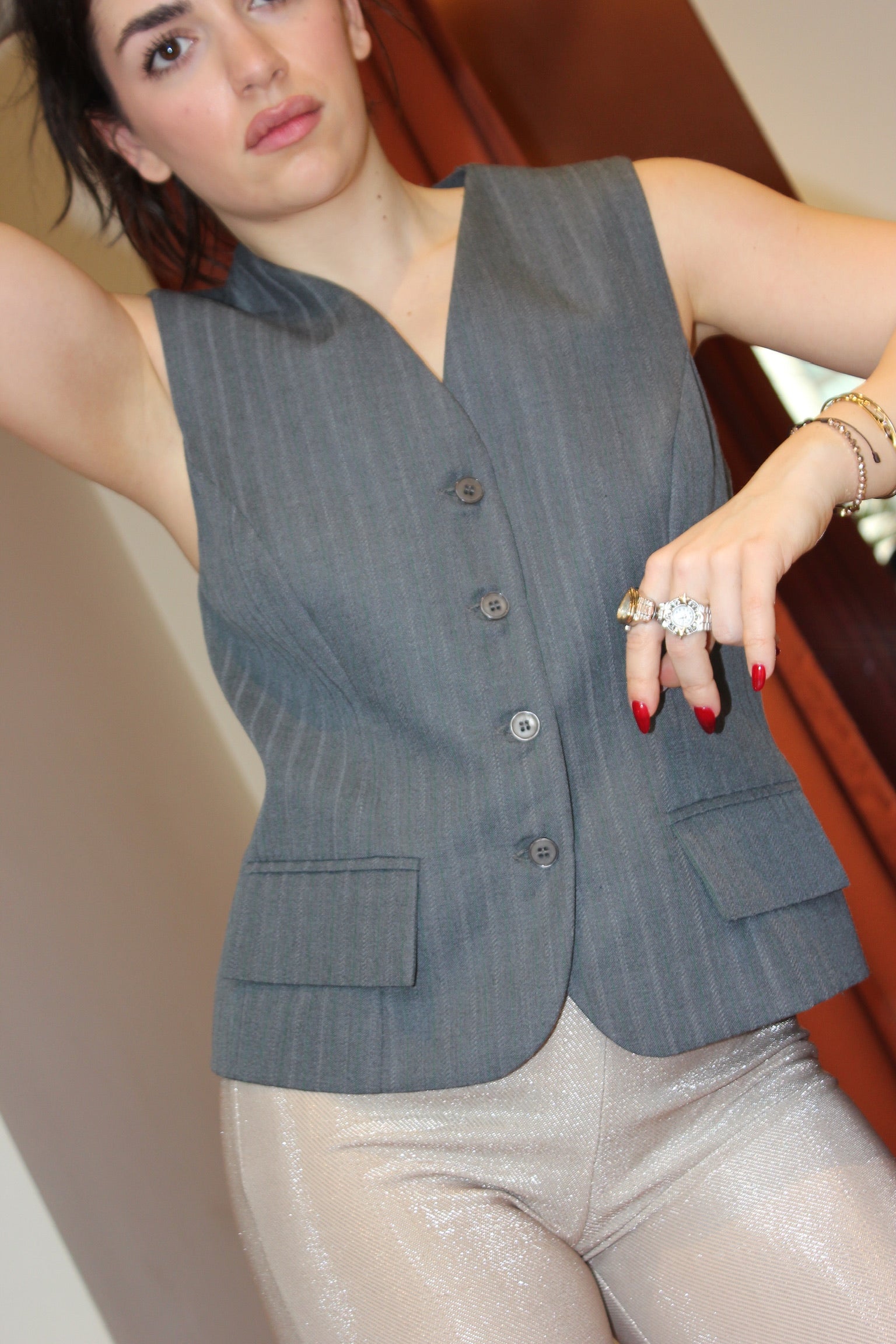 NEBO GILET WOOL STRIPED GREY/GREEN