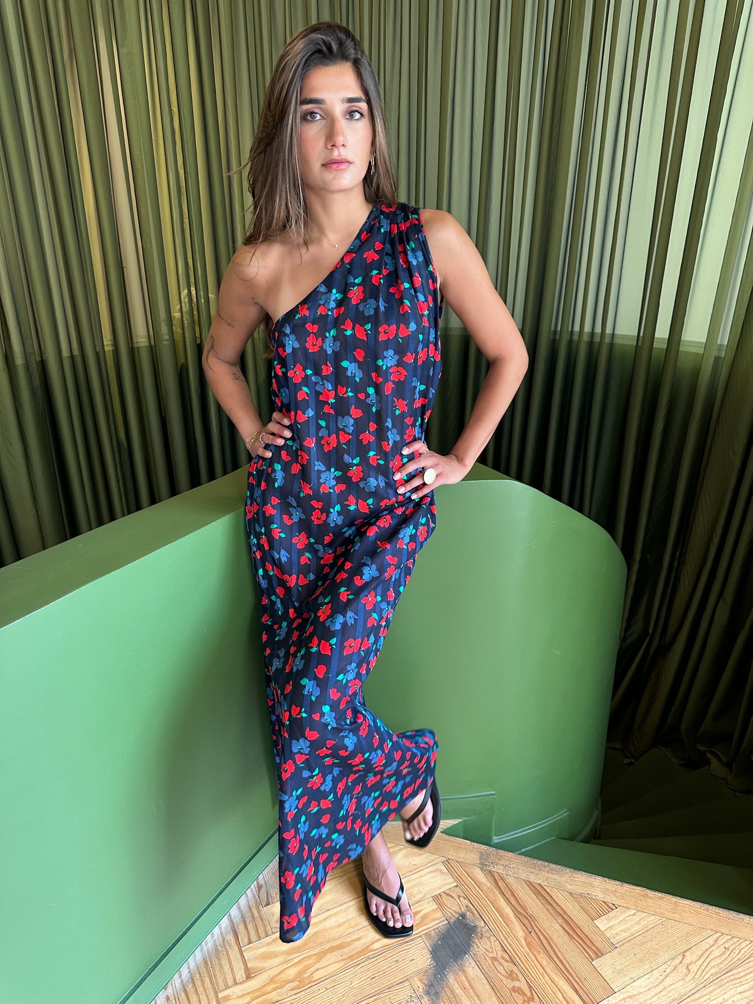 ORAYA DRESS VOILE SUISSE FLEURIE NAVY