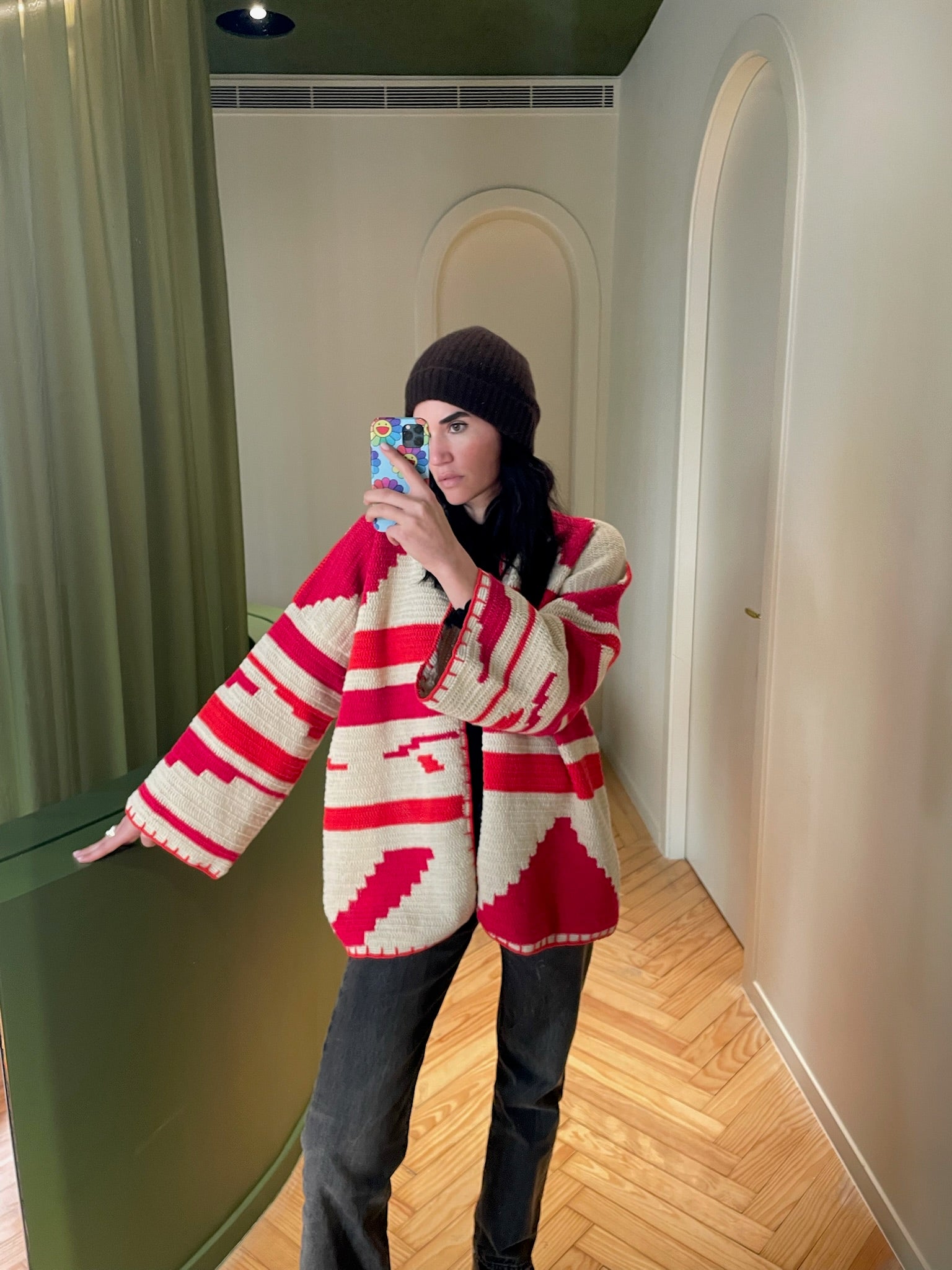 KIONA JACKET LONG BEIGE/RED OS