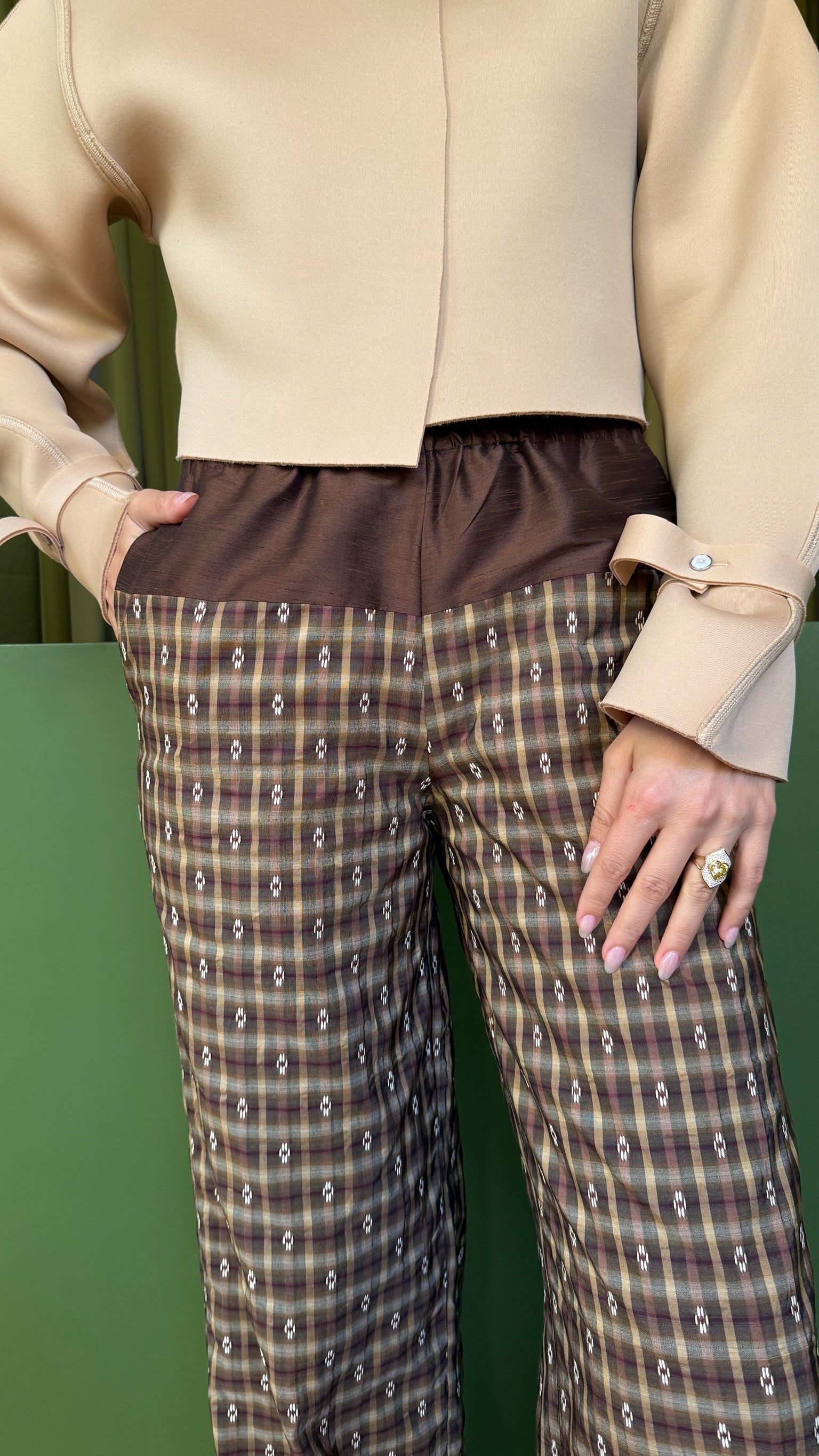 LUNE PANTS TAFFETA BROWN STRIPED