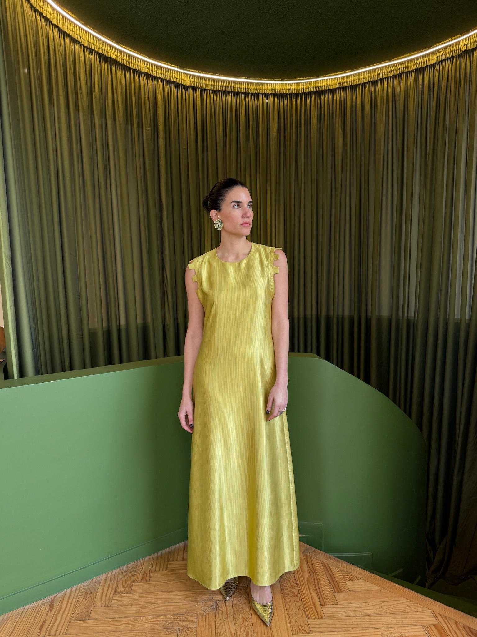 ROMY DRESS SILK STRIPED LIME