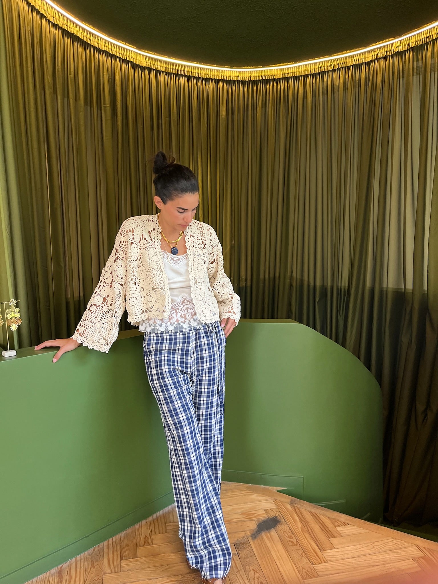 ELLY PANTS CARREAUX MARINE