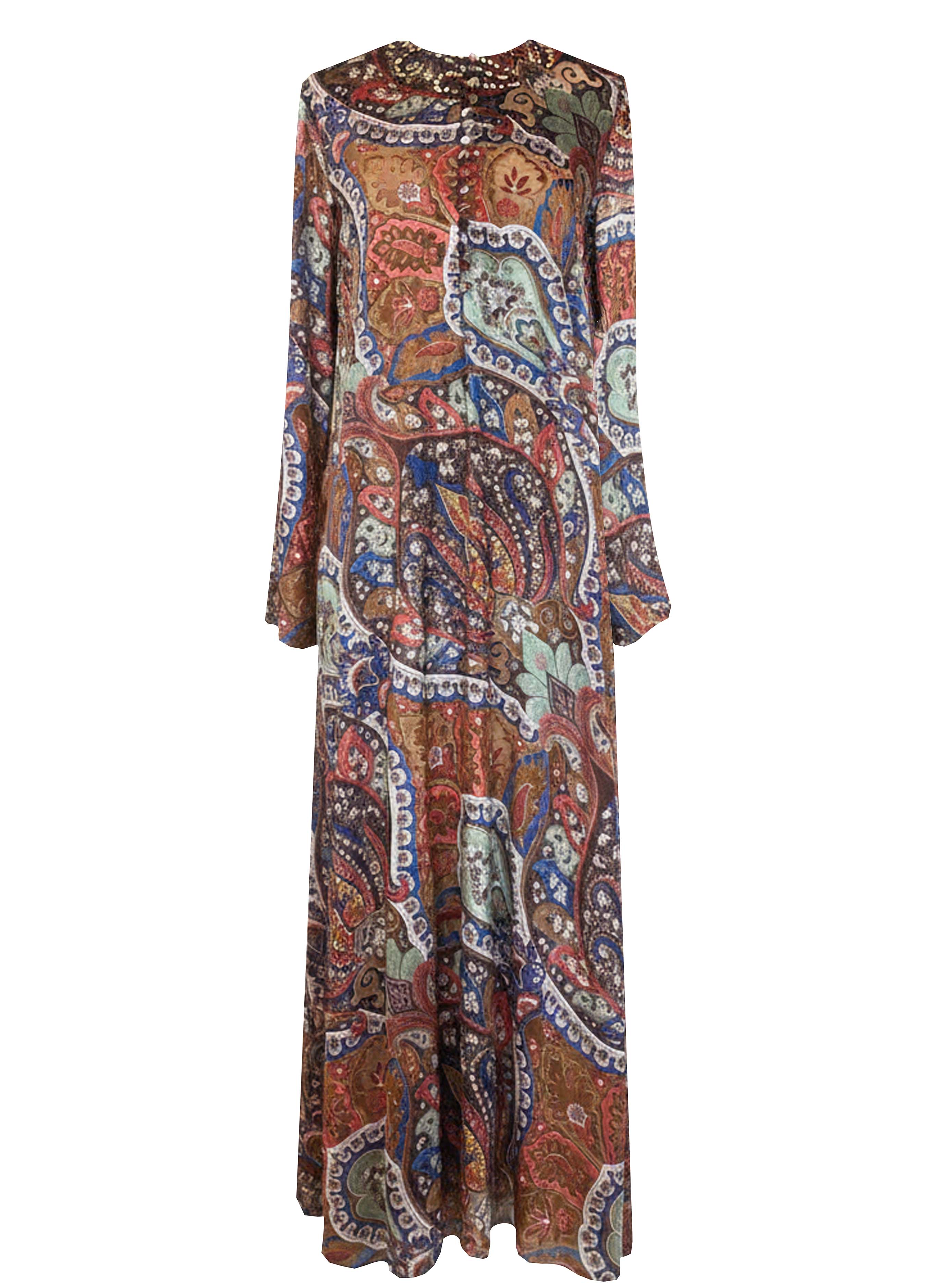 LUEUR DRESS PAISLEY VELVET BROWN