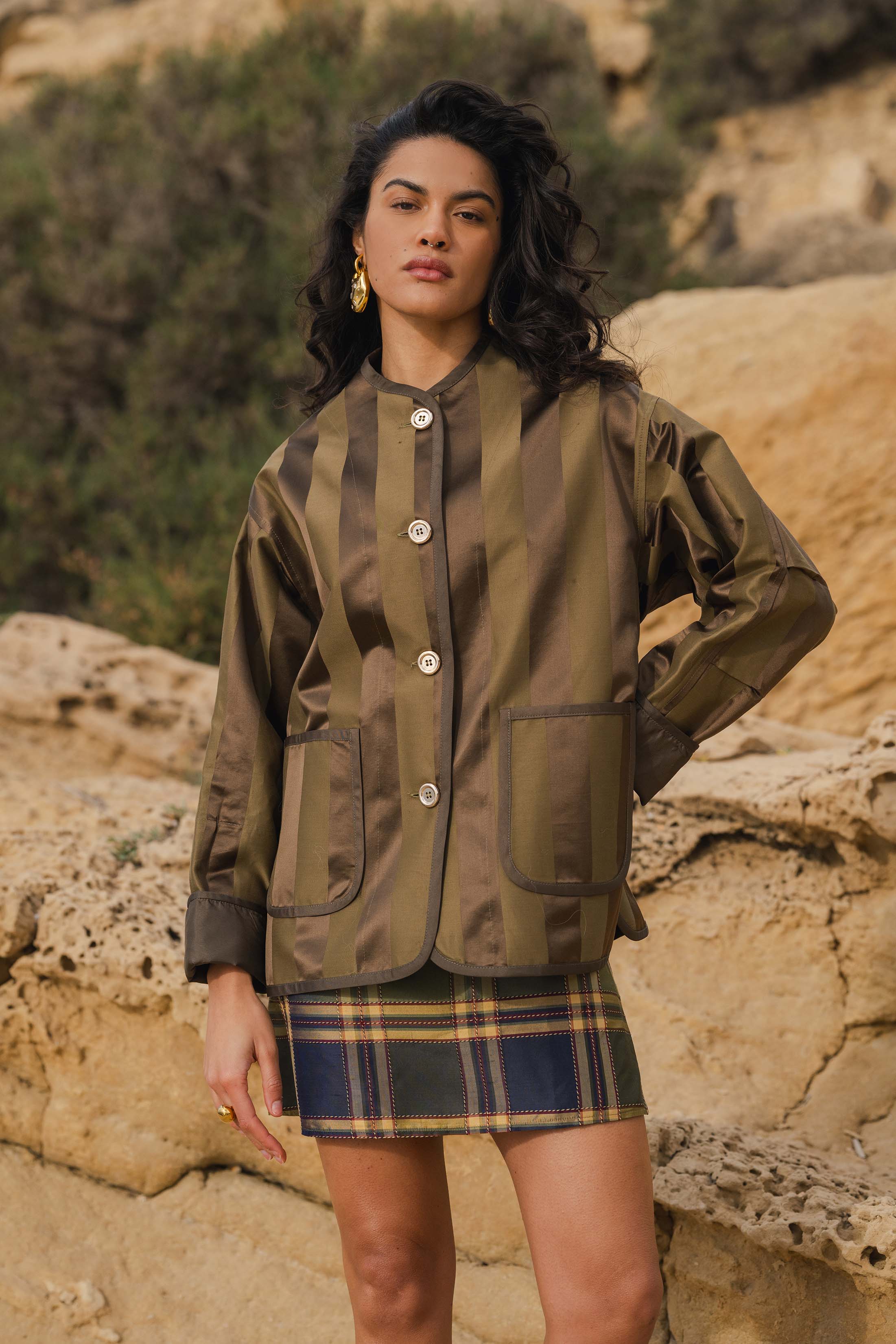 ROMAN JACKET KAKI STRIPED