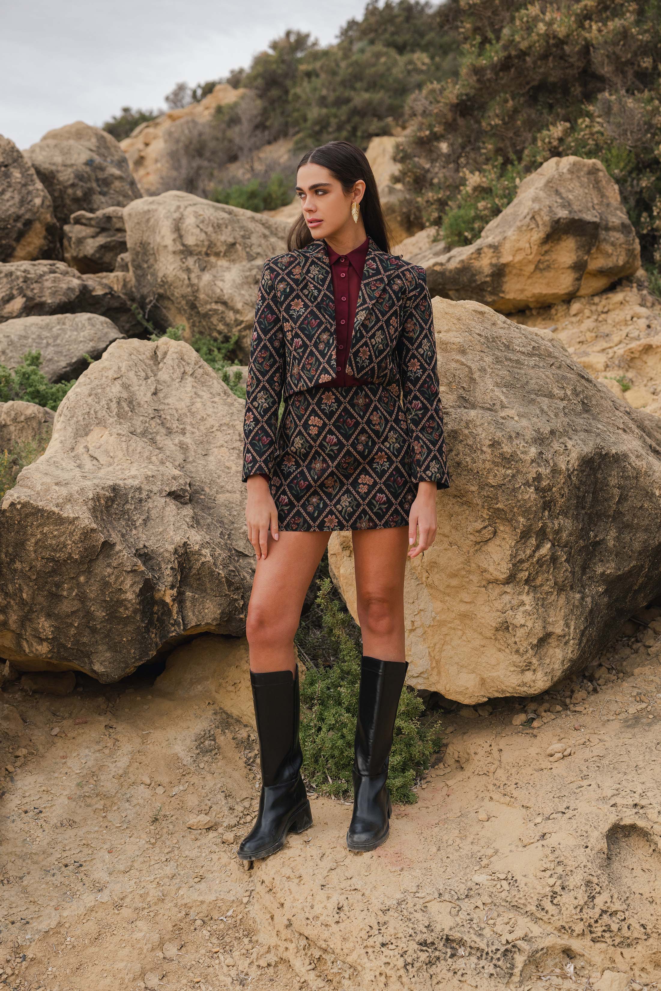 DENI CROPPED BLAZER JACQUARD FLEURI