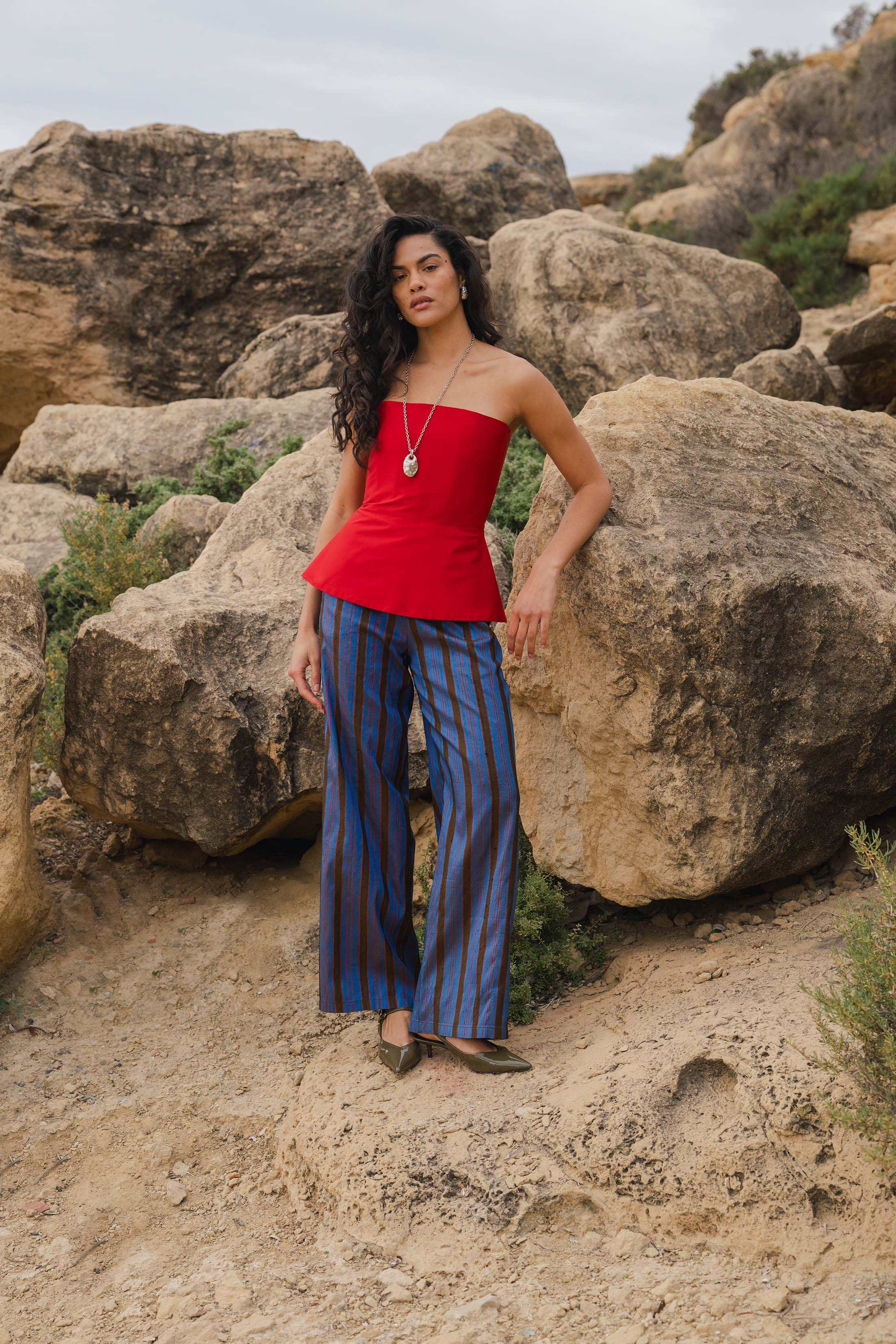 LUNE PANTS TAFFETA RED STRIPED