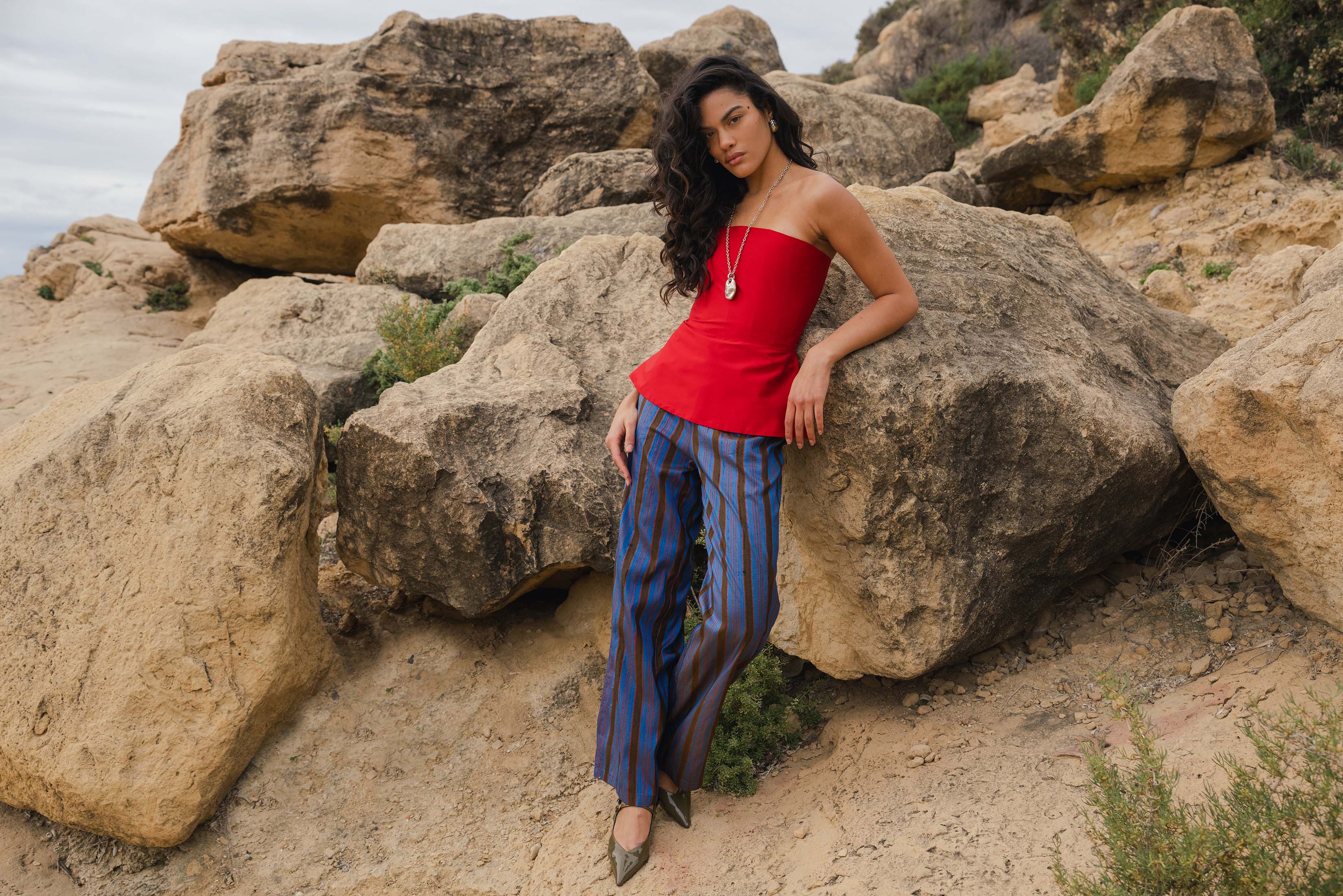 LUNE PANTS TAFFETA RED STRIPED