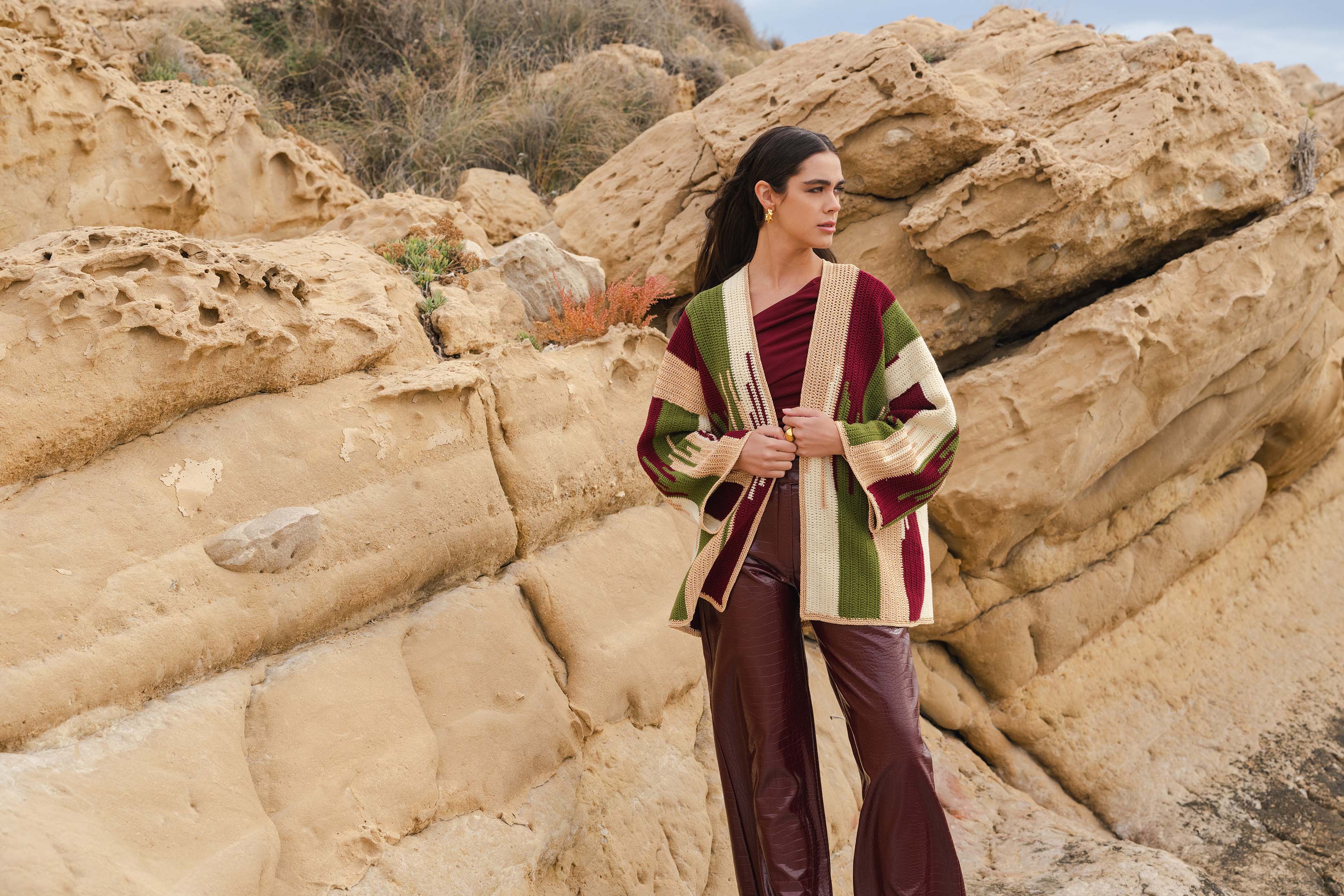 JADE JACKET BEIGE/GREEN/BURGUNDY