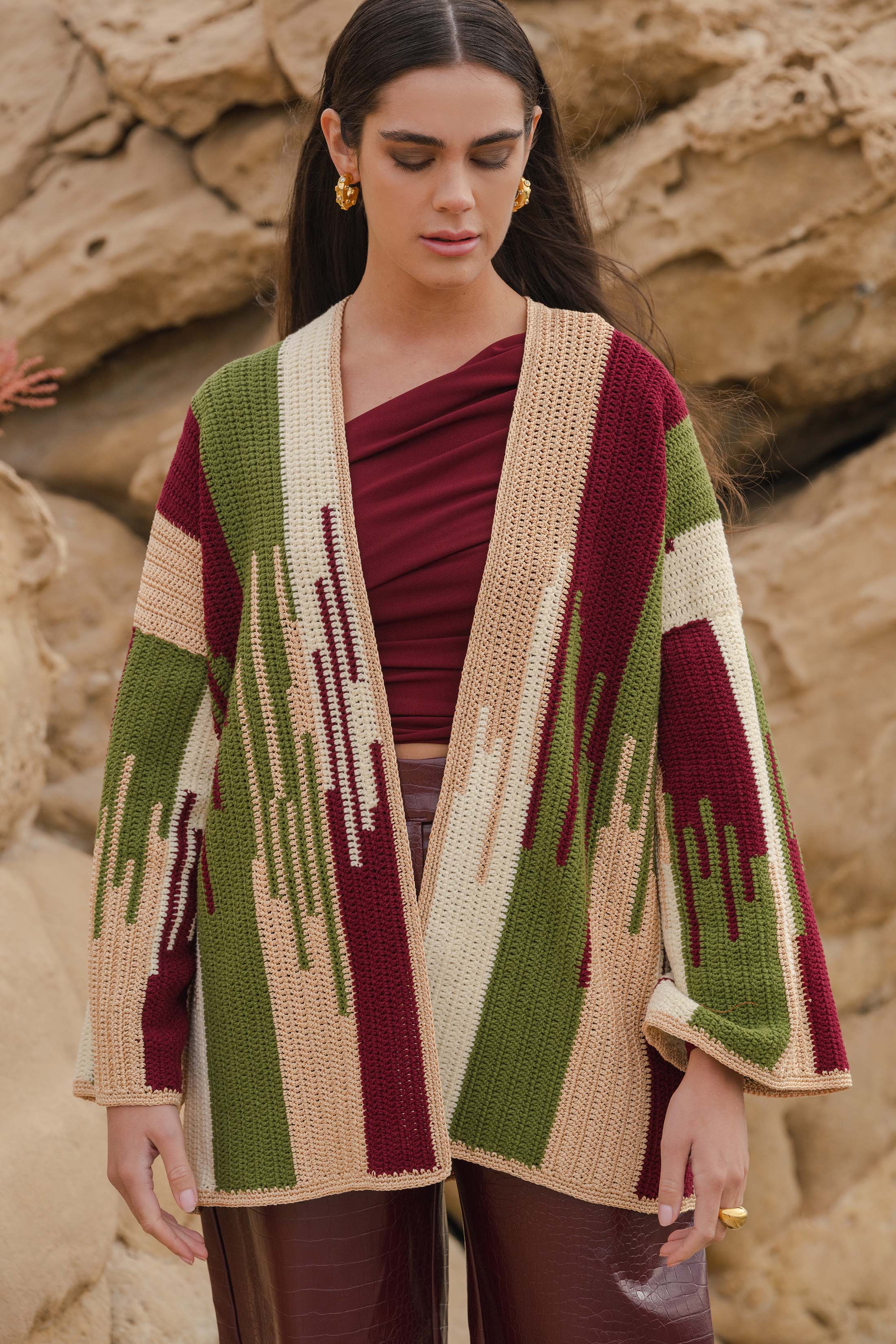 JADE JACKET BEIGE/GREEN/BURGUNDY