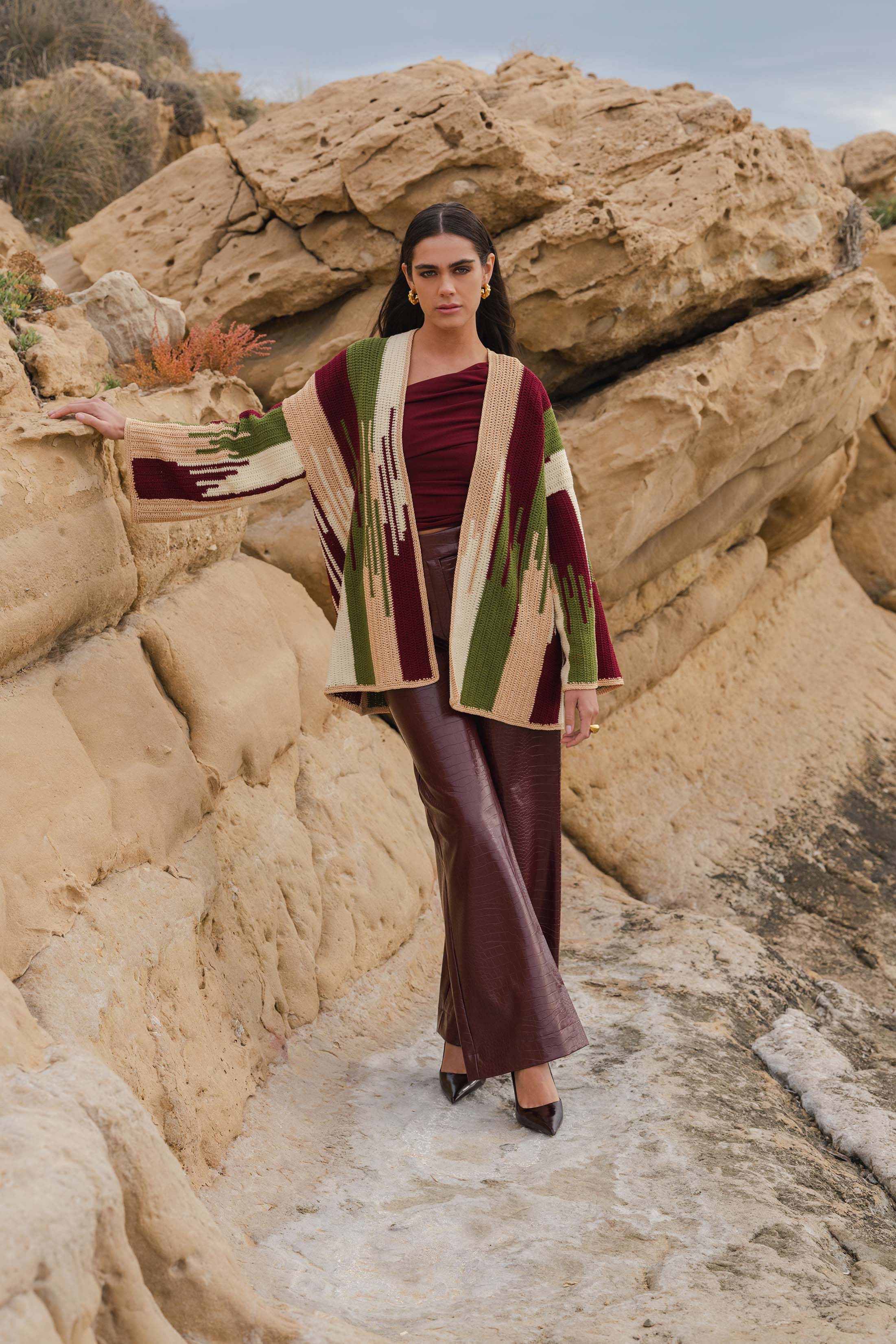 JADE JACKET BEIGE/GREEN/BURGUNDY