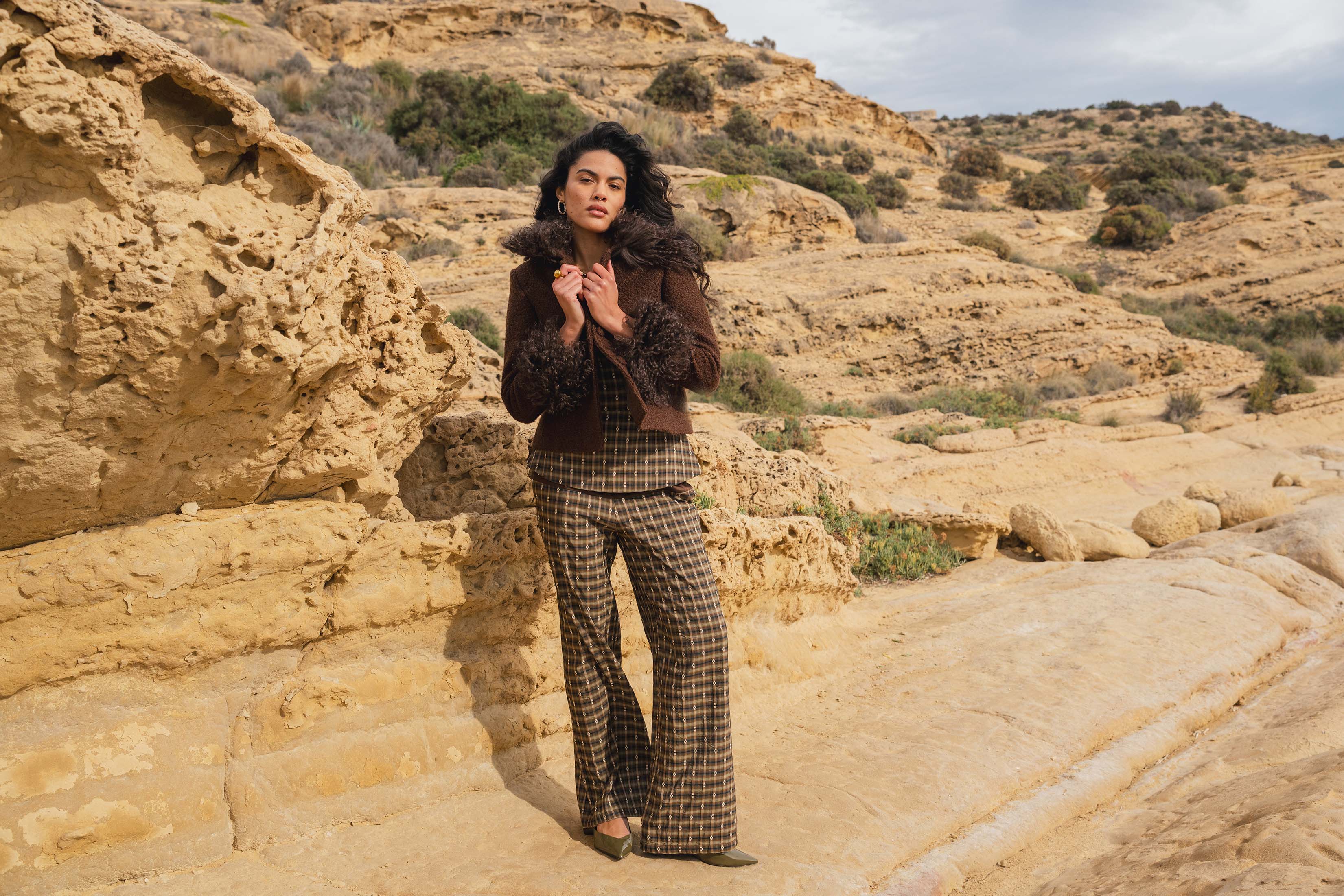 LUNE PANTS TAFFETA BROWN STRIPED