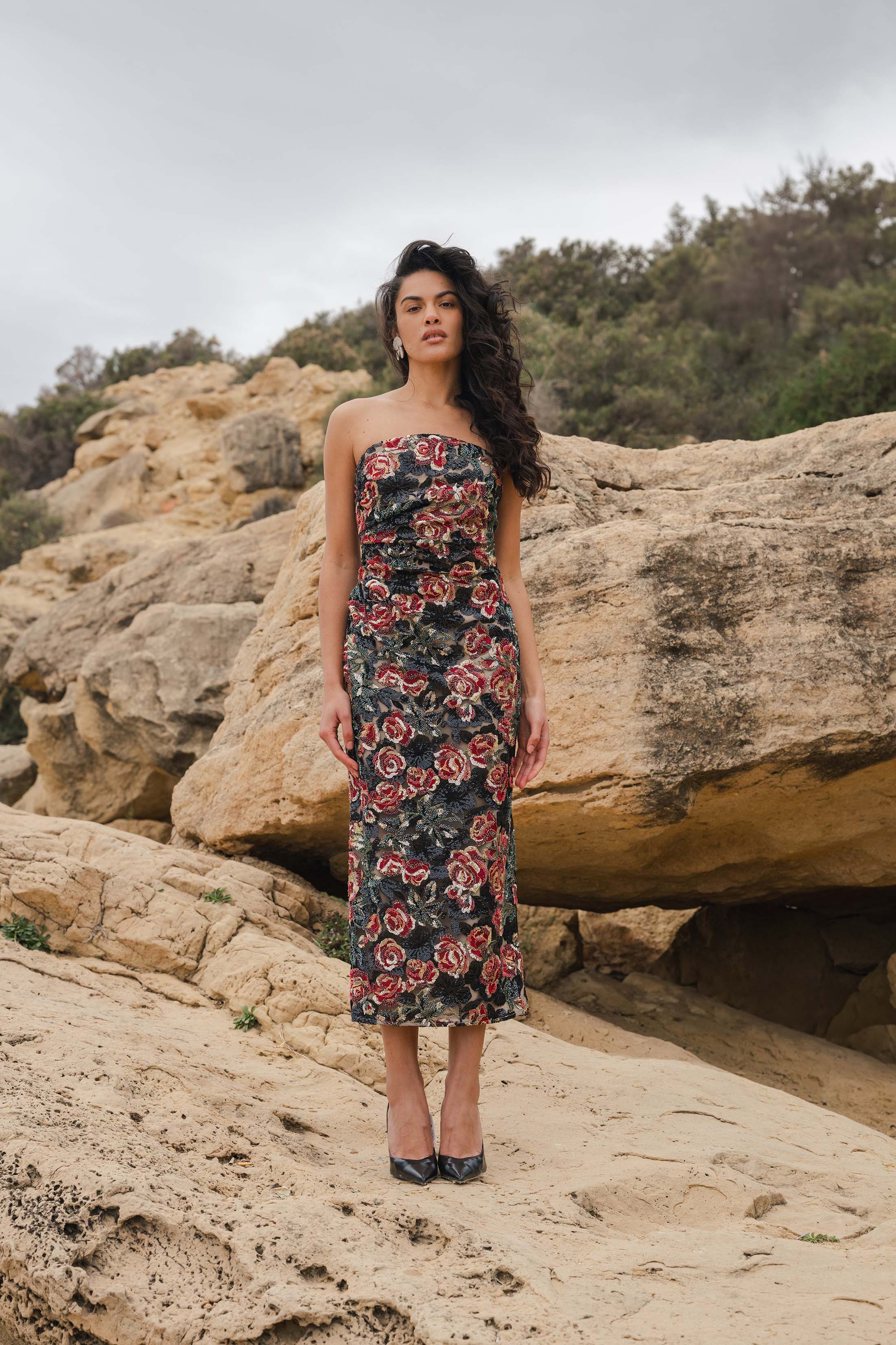 VIREL DRESS PAILLETTES FLEURI