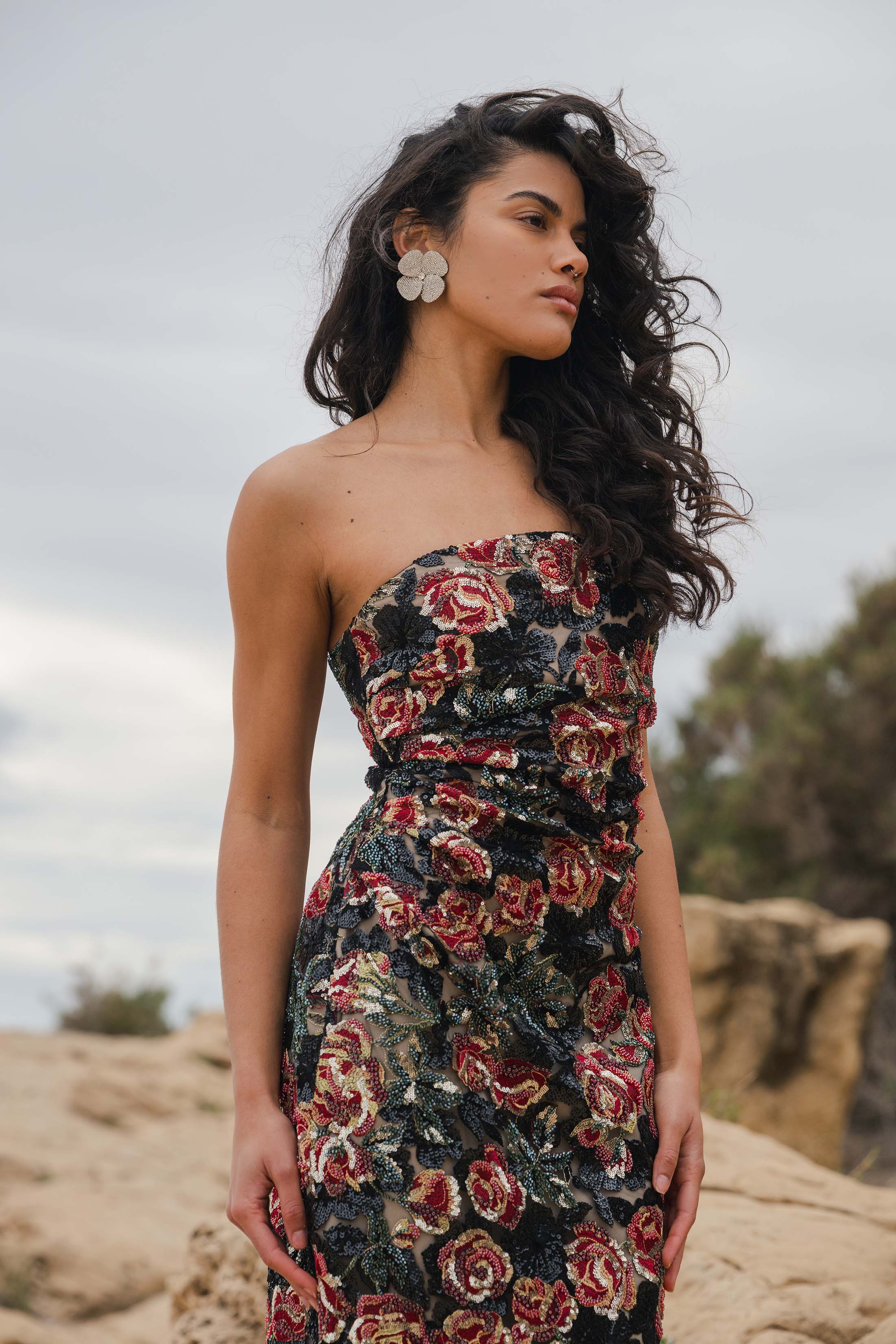 VIREL DRESS PAILLETTES FLEURI