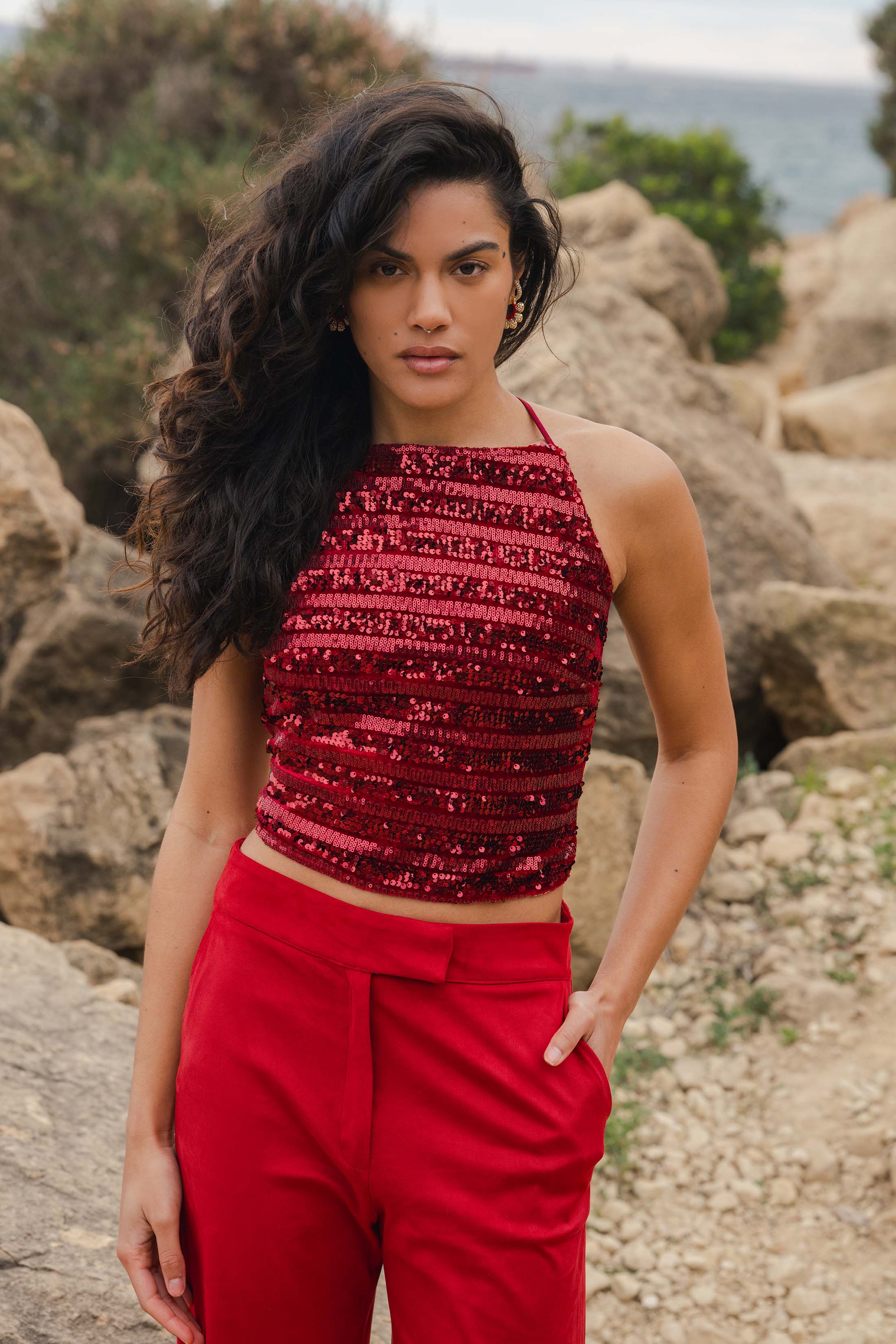 SOLEA TOP PAILLETTE RED