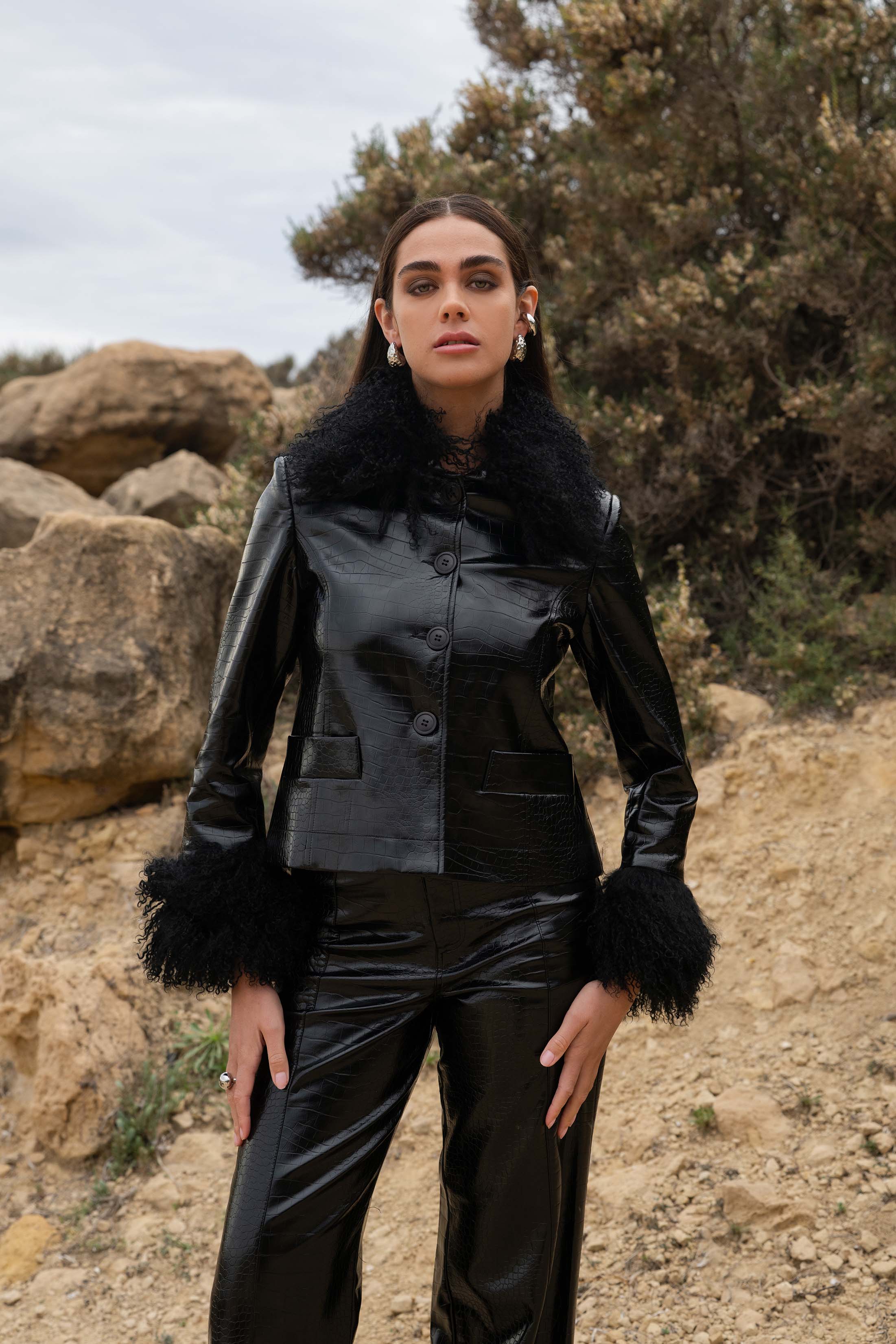 THESS JACKET CROCO BLACK