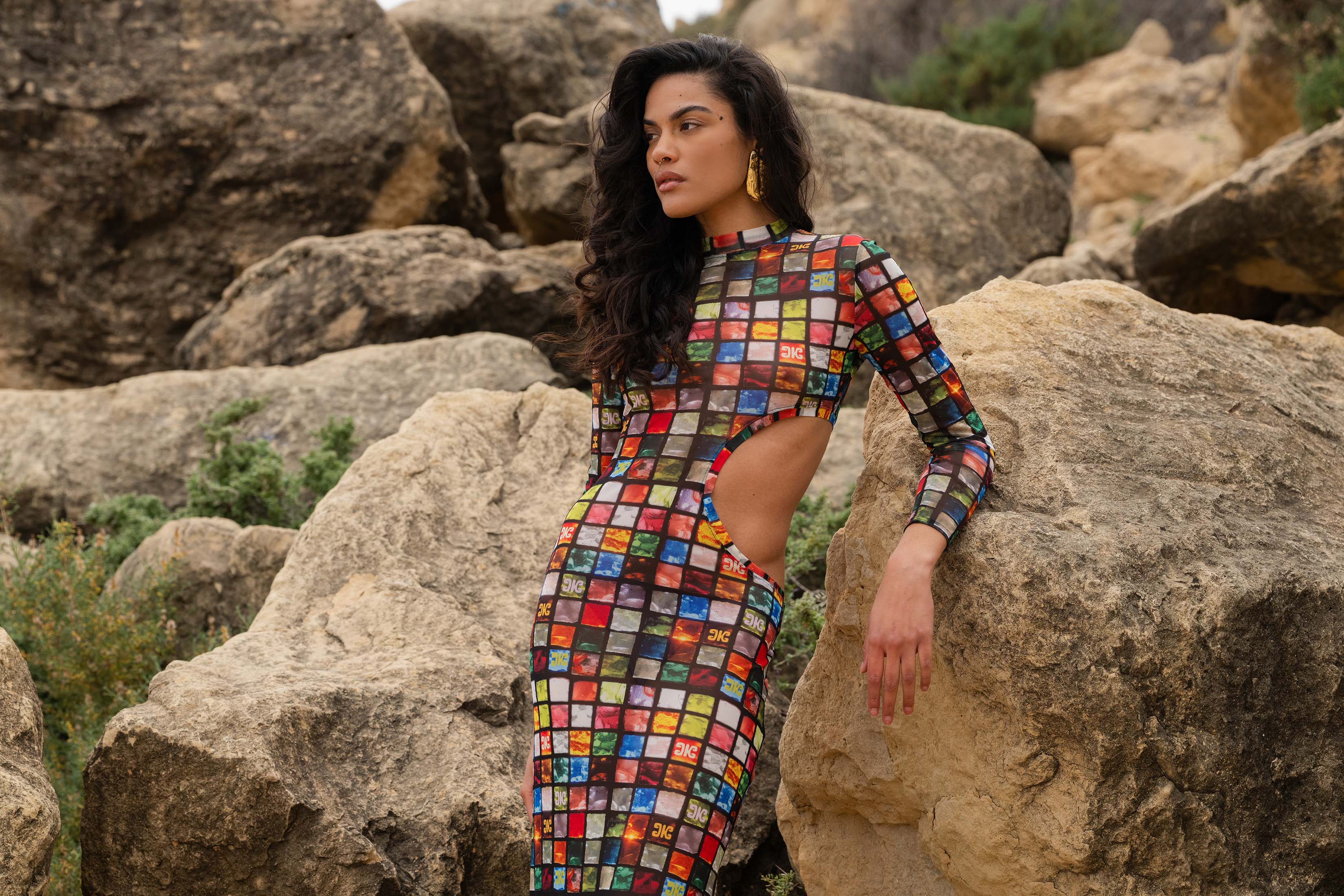 RINA DRESS TULLE CARREAUX